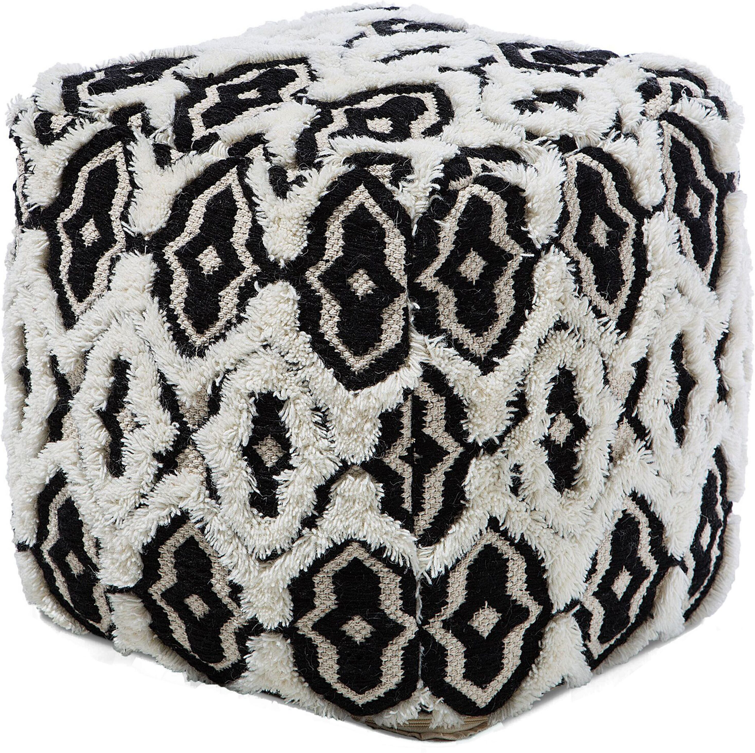 Beliani Pouffe Black and White Wool Cotton 45 x 45 cm Square Shape Boho