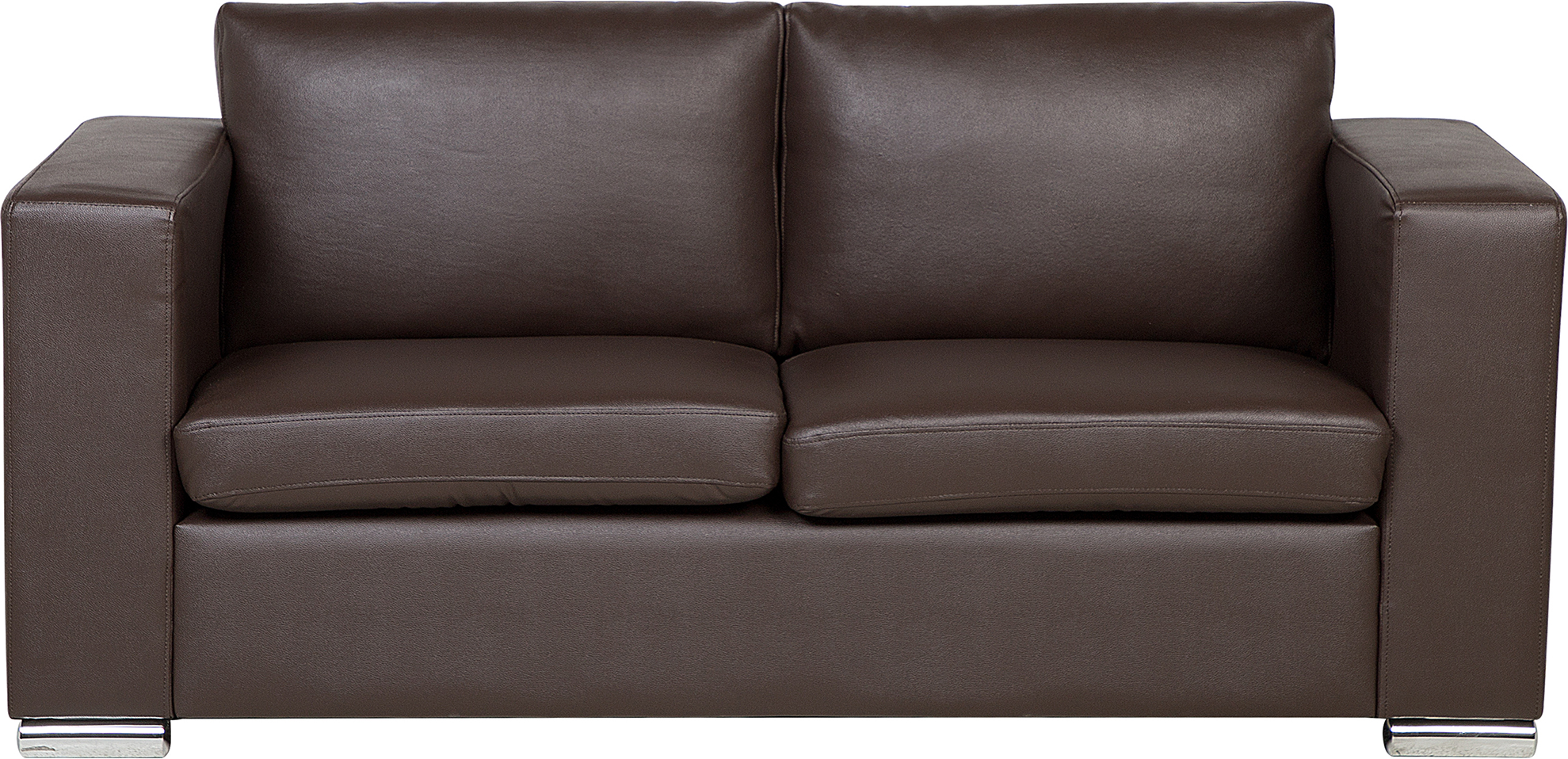 Beliani 3 Seater Sofa Brown Genuine Leather Upholstery Chromed Legs Retro Design