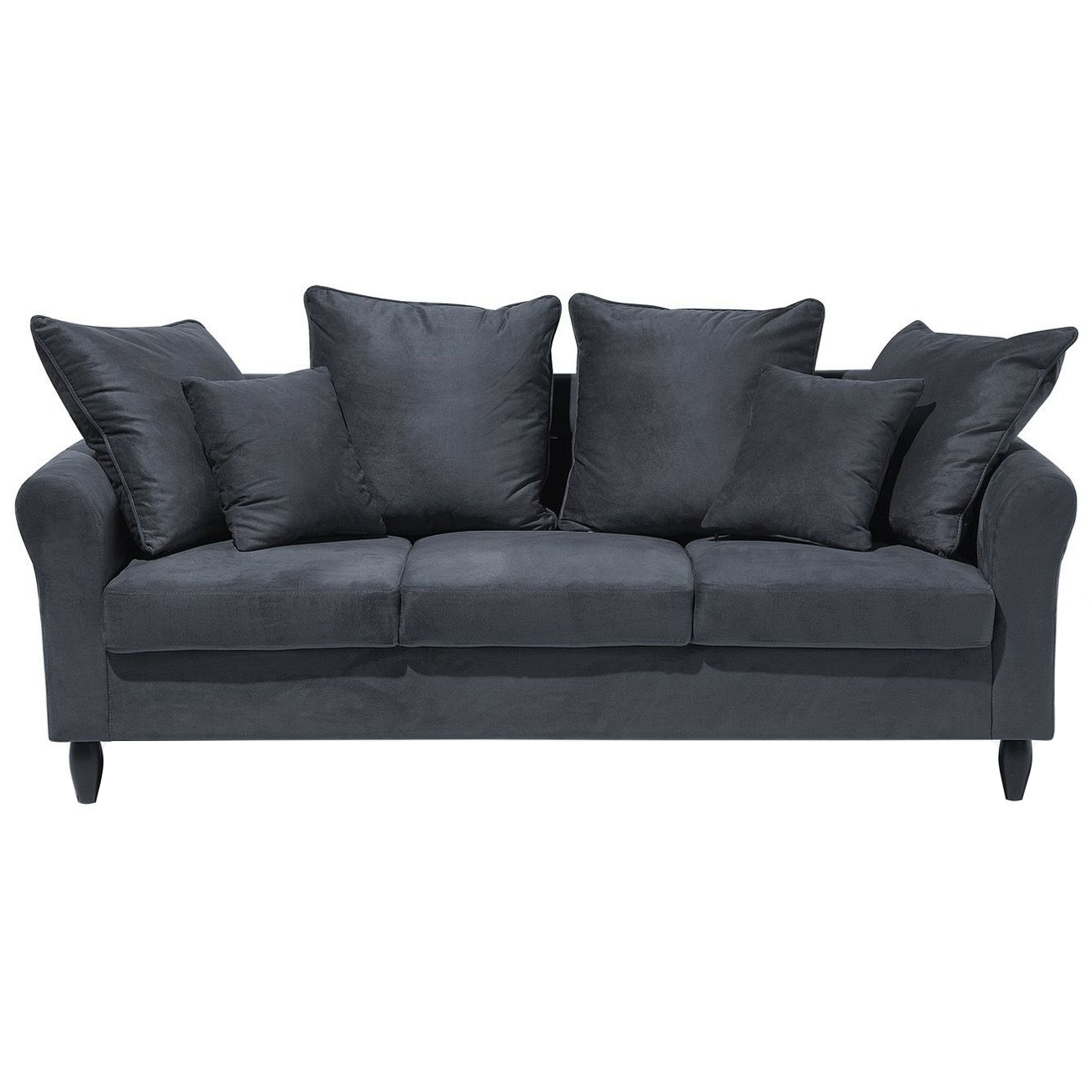 Beliani Sofa Grey Velvet Solid Wood 3 Seater Scatter Pillows