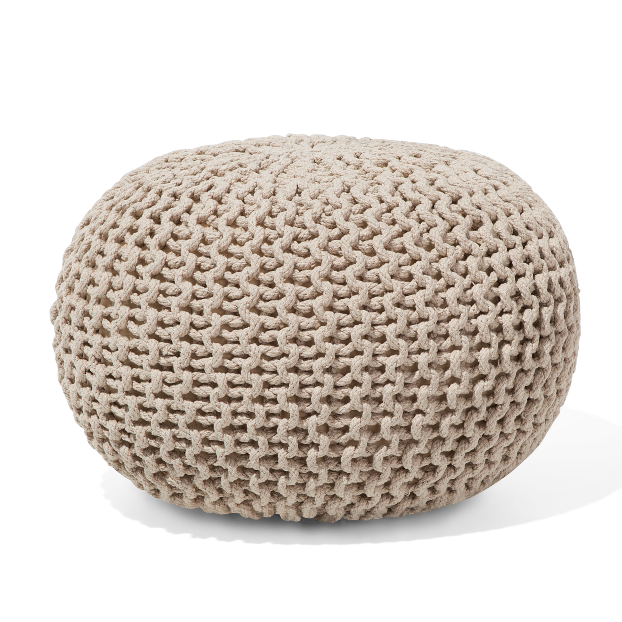 Beliani Pouf Ottoman Beige Knitted Cotton EPS Beads Filling Round Small Footstool 40 x 25 cm