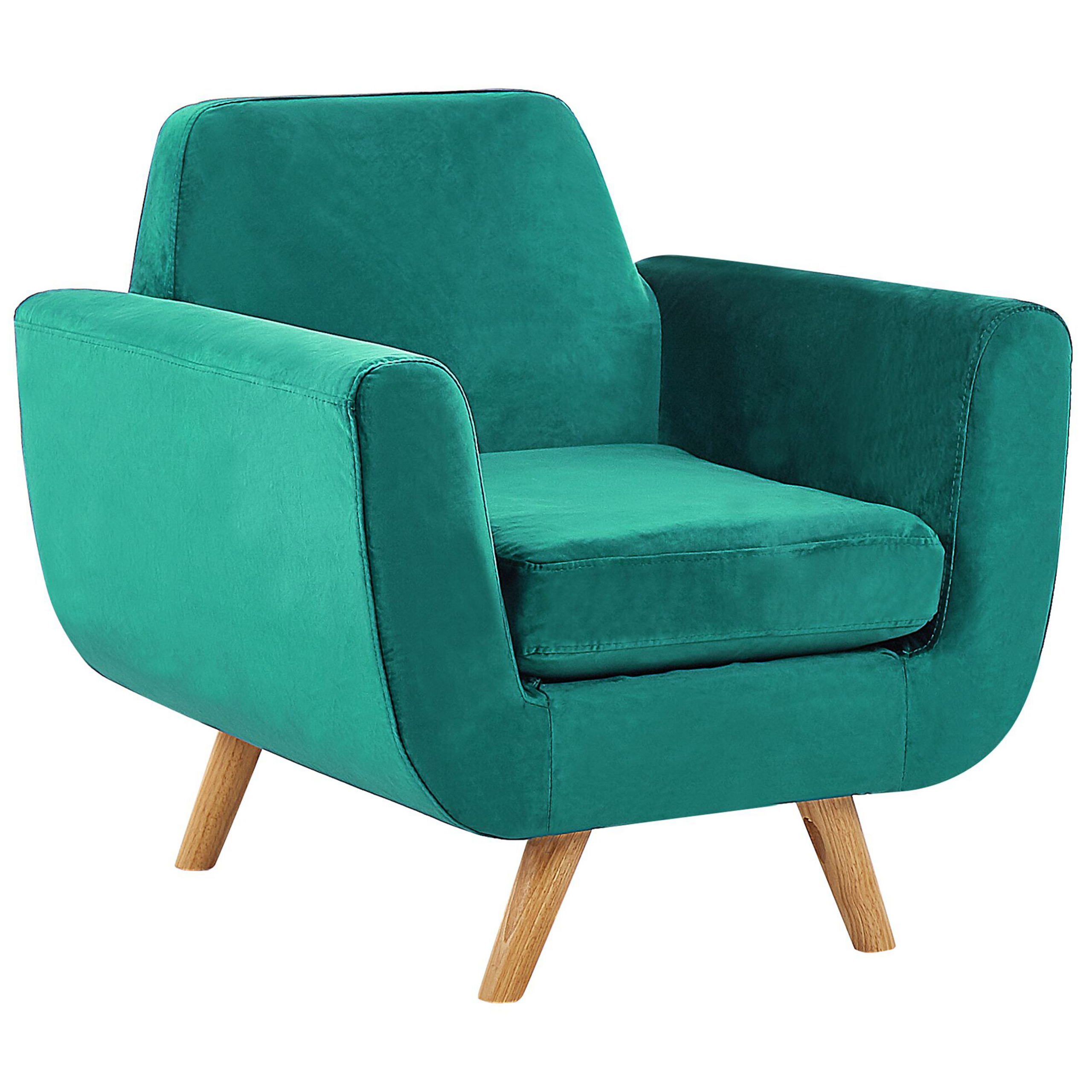 Beliani Armchair Grey Velvet Upholstery on Slanted Wooden Legs with Removable Cover Retro Style