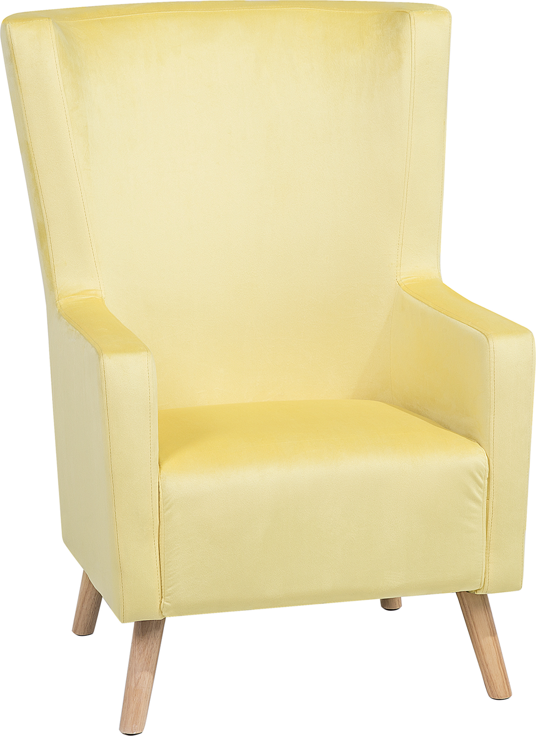 Beliani Wingback Chair Yellow Velvet Upholstery High Back Wooden Legs