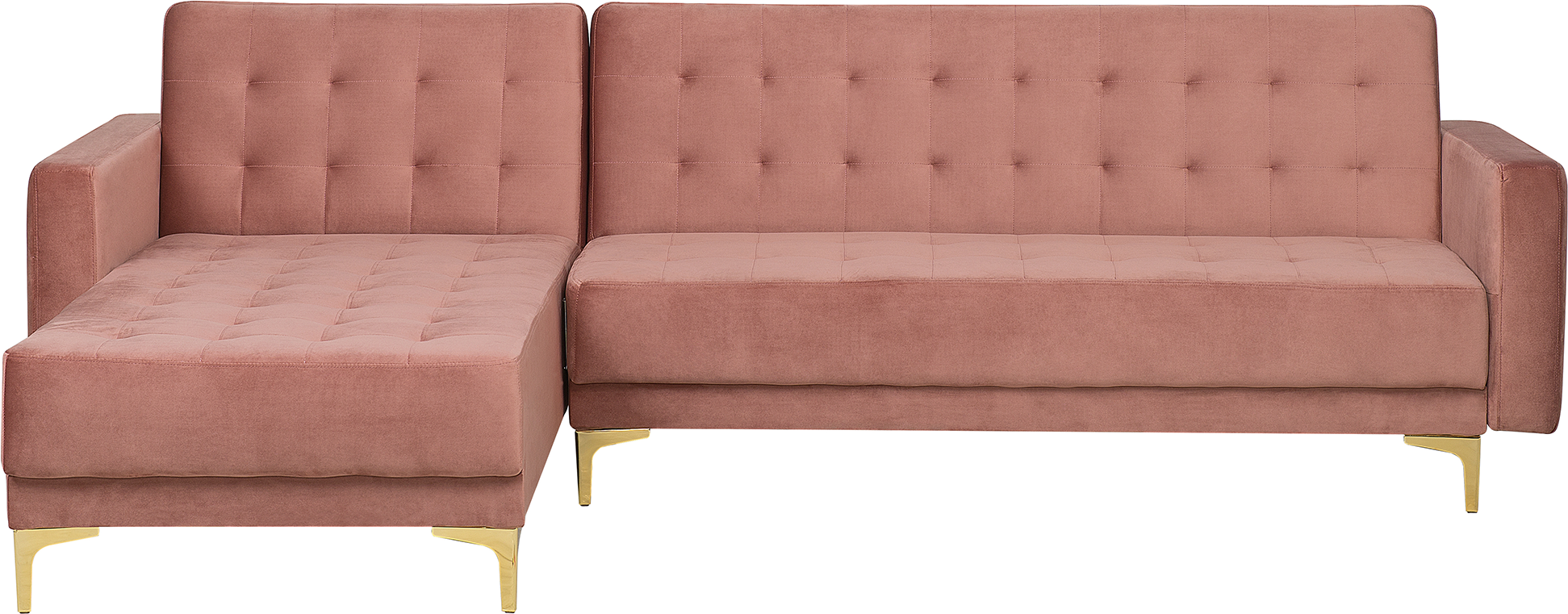 Beliani Corner Sofa Bed Pink Velvet Tufted Fabric Modern L-Shaped Modular 4 Seater Left Hand Chaise Longue