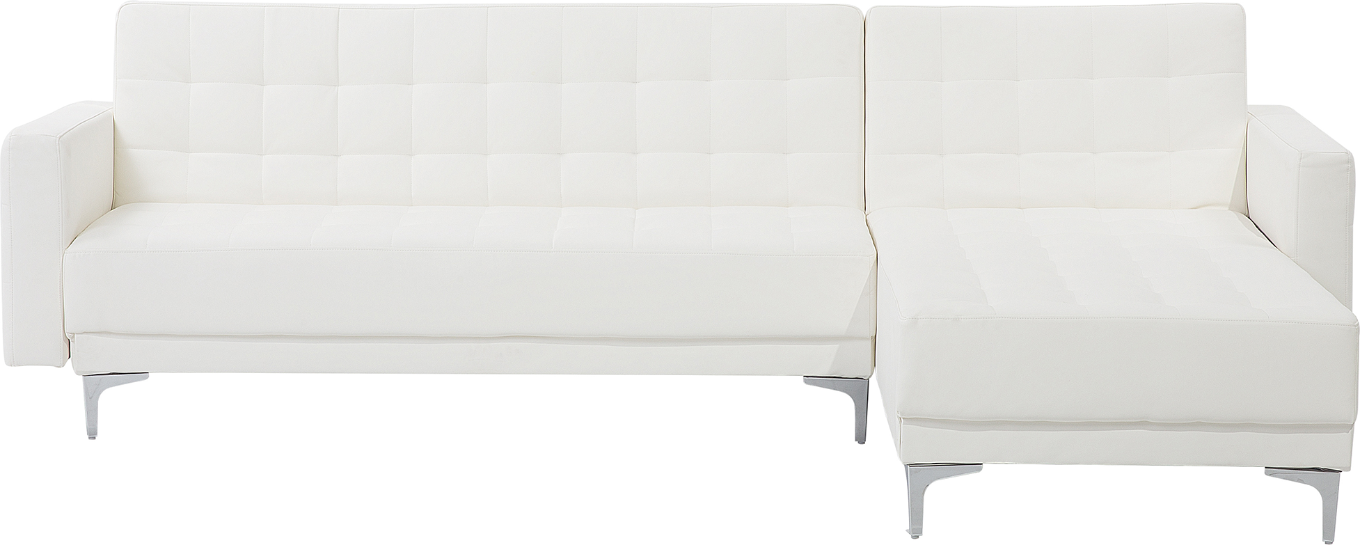 Beliani Corner Sofa Bed White Faux Leather Tufted Modern L-Shaped Modular 4 Seater Left Hand Chaise Longue