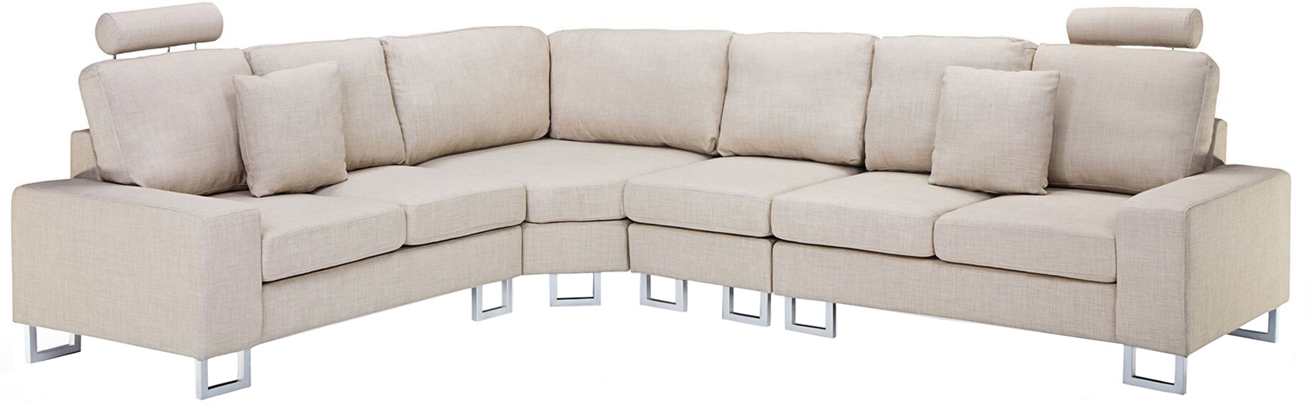 Beliani Corner Sofa Beige Fabric Upholstery Right Hand Orientation with Adjustable Headrests