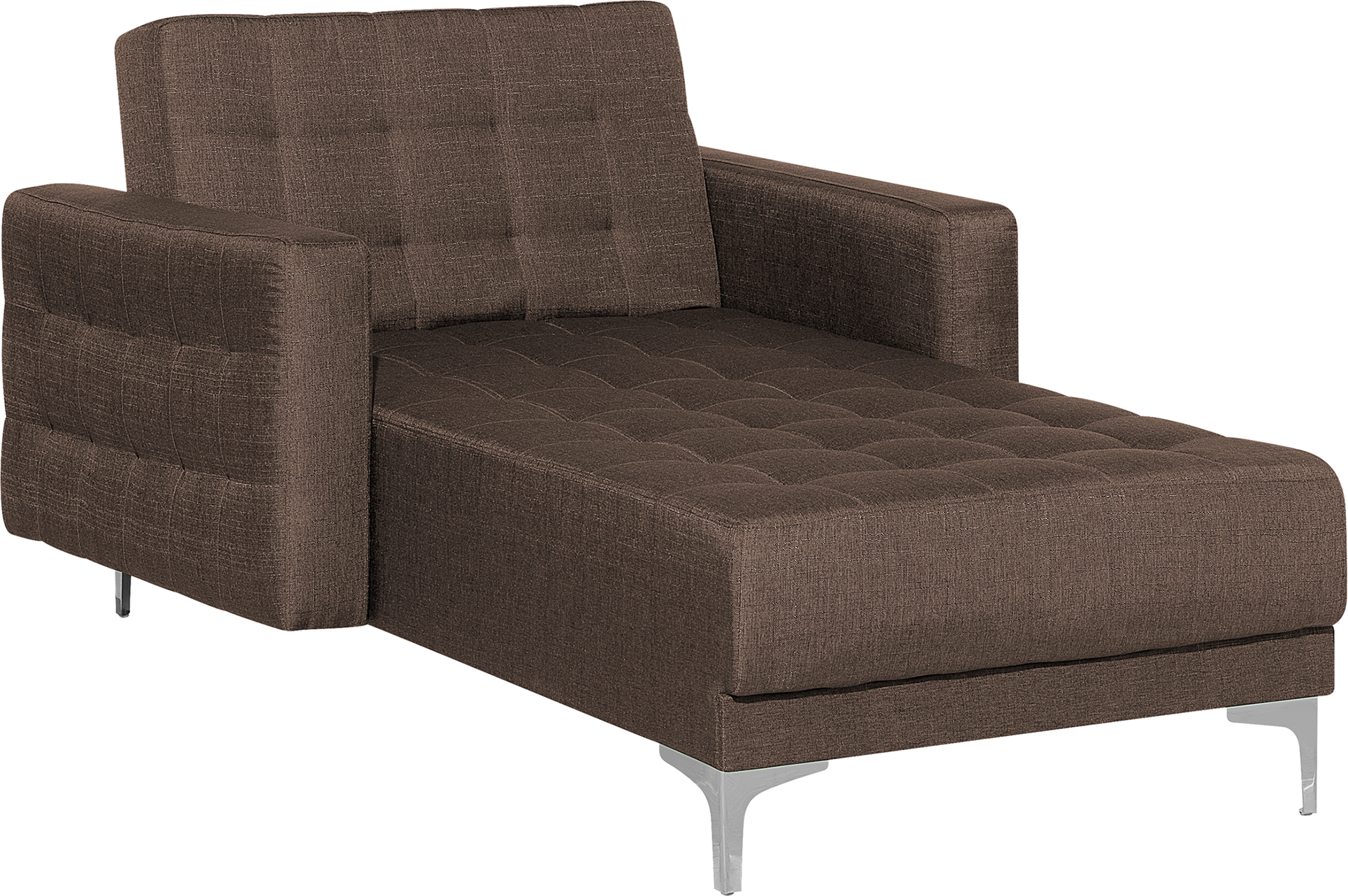 Beliani Chaise Lounge Brown Tufted Fabric Modern Living Room Reclining Day Bed Silver Legs Track Arms