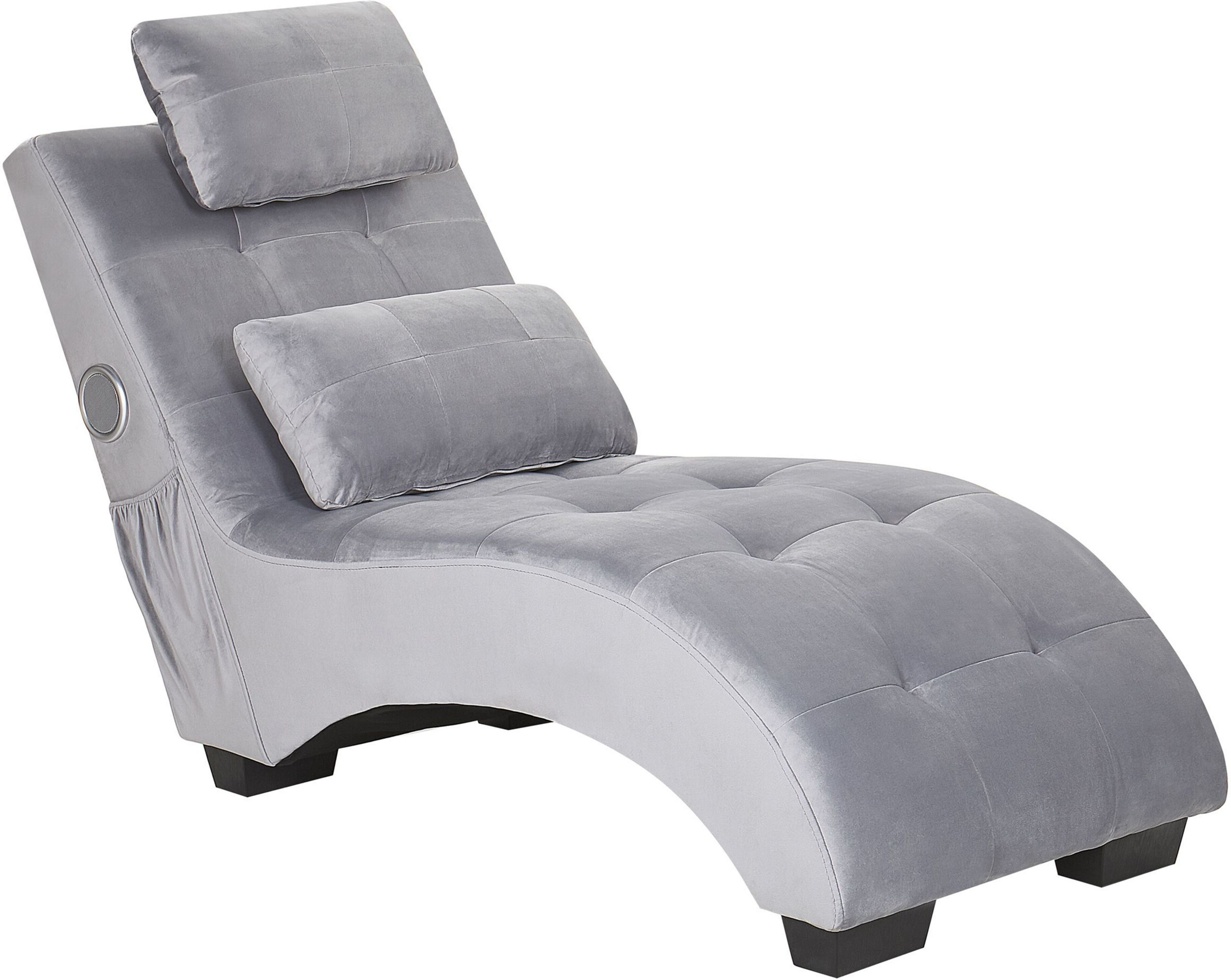 Beliani Chaise Lounge Grey Velvet Inbuilt Bluetooth Speaker Modern Design Curved 1 Person Sofa Living Room