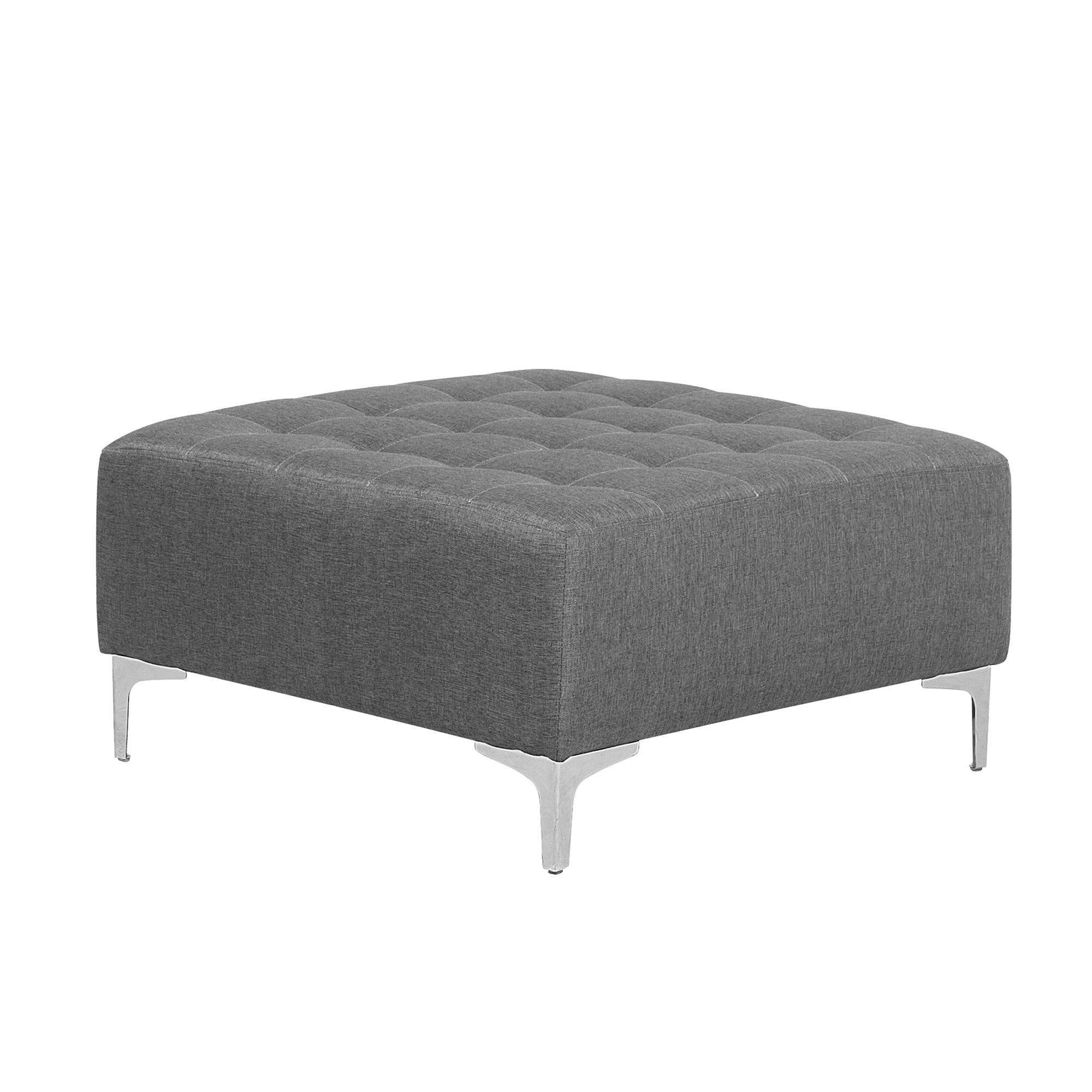 Beliani Ottoman Grey Tufted Fabric Modern Living Room Square Footstool Silver Legs