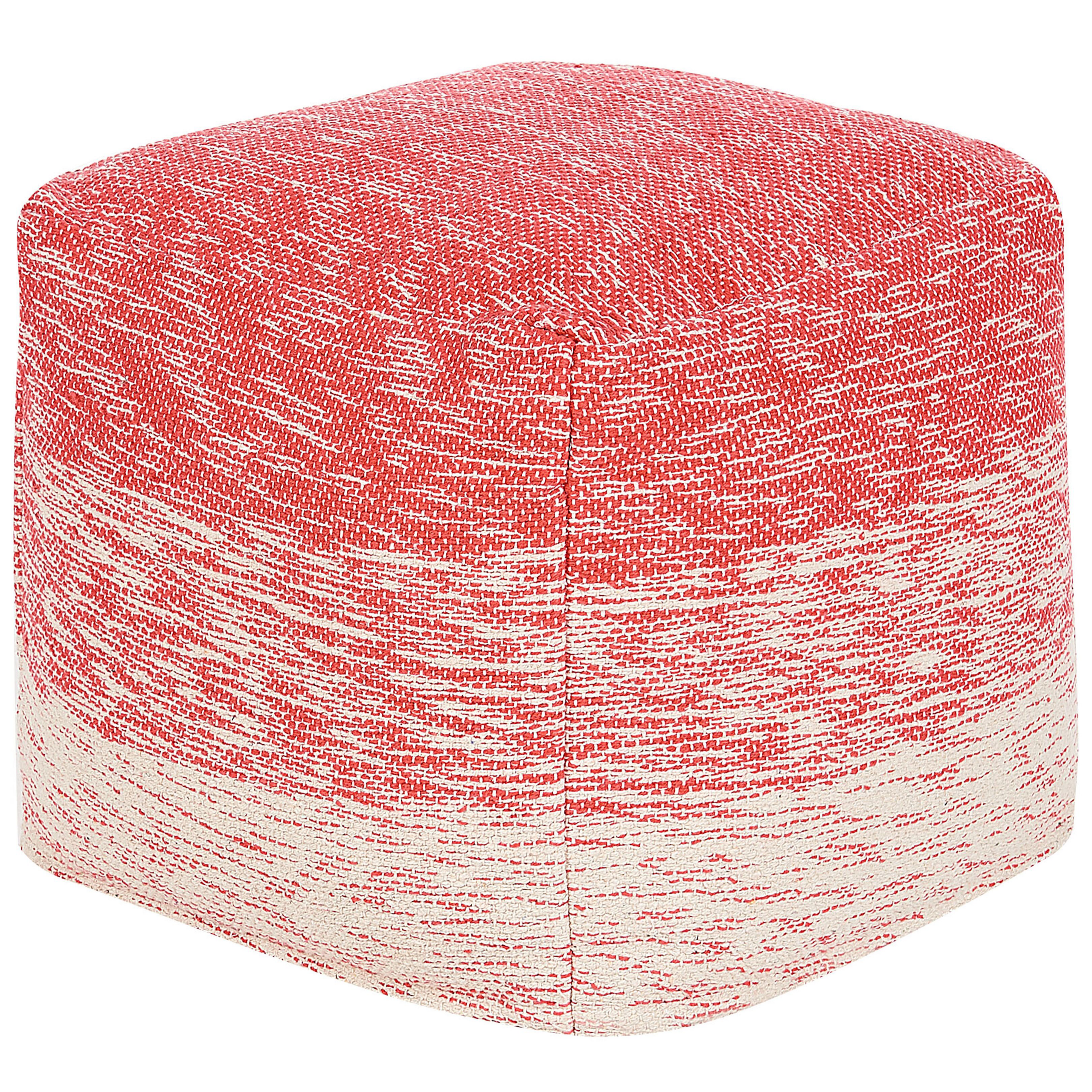 Beliani Pouffe Red and White Cotton 3 Stripes Cube Boho Scandinavian