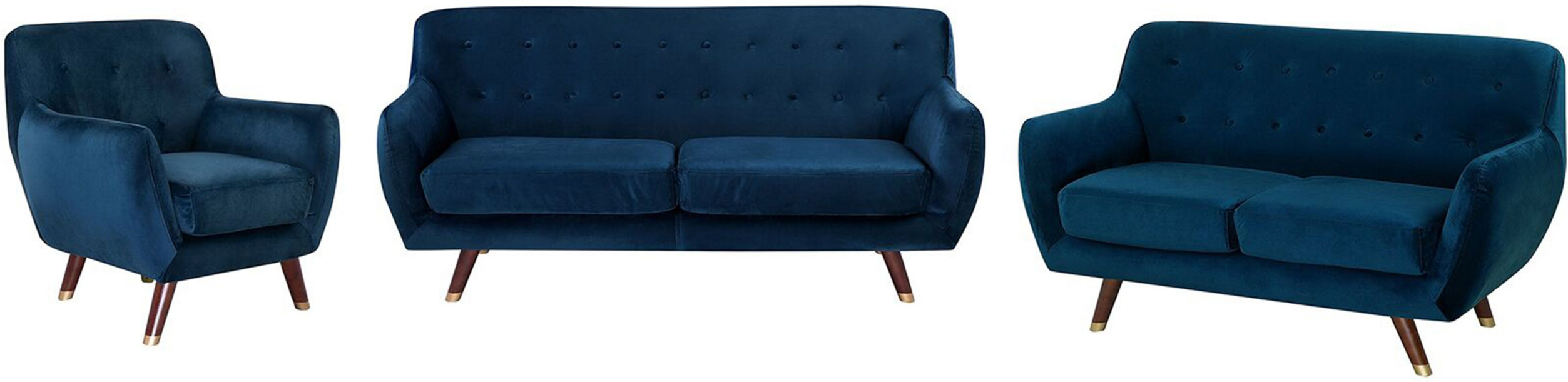 Beliani Living Room Set Navy Blue Velvet 3 Seater 2 Seater Armchair Button Tufted Back