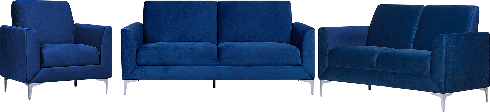 Beliani Sofa Set Blue Velvet Upholstery 3 + 2 + 1 Seater Glam