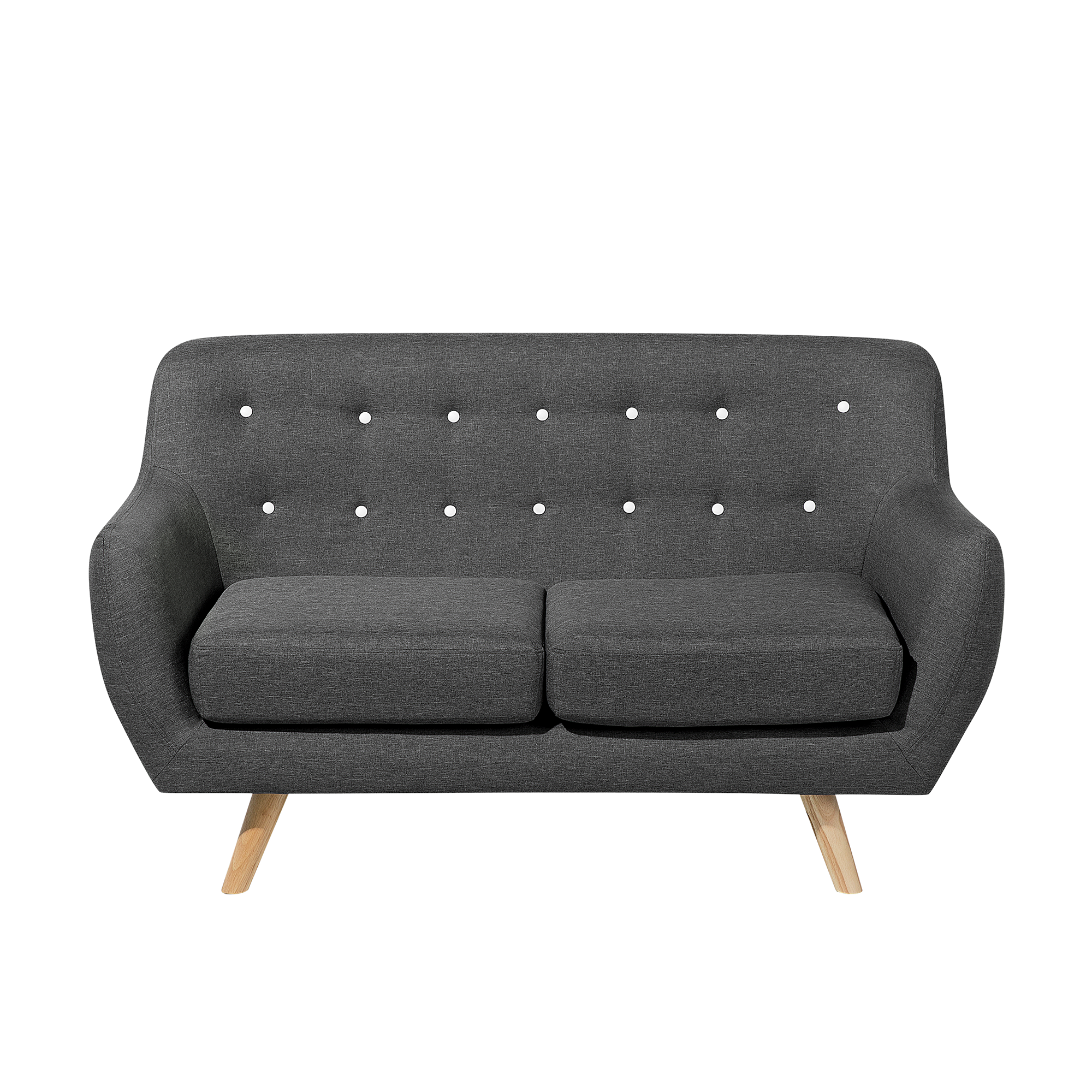 Beliani Sofa Dark Grey 2 Seater Fabric Button Tufted Back Cushioned Seat Wooden Legs