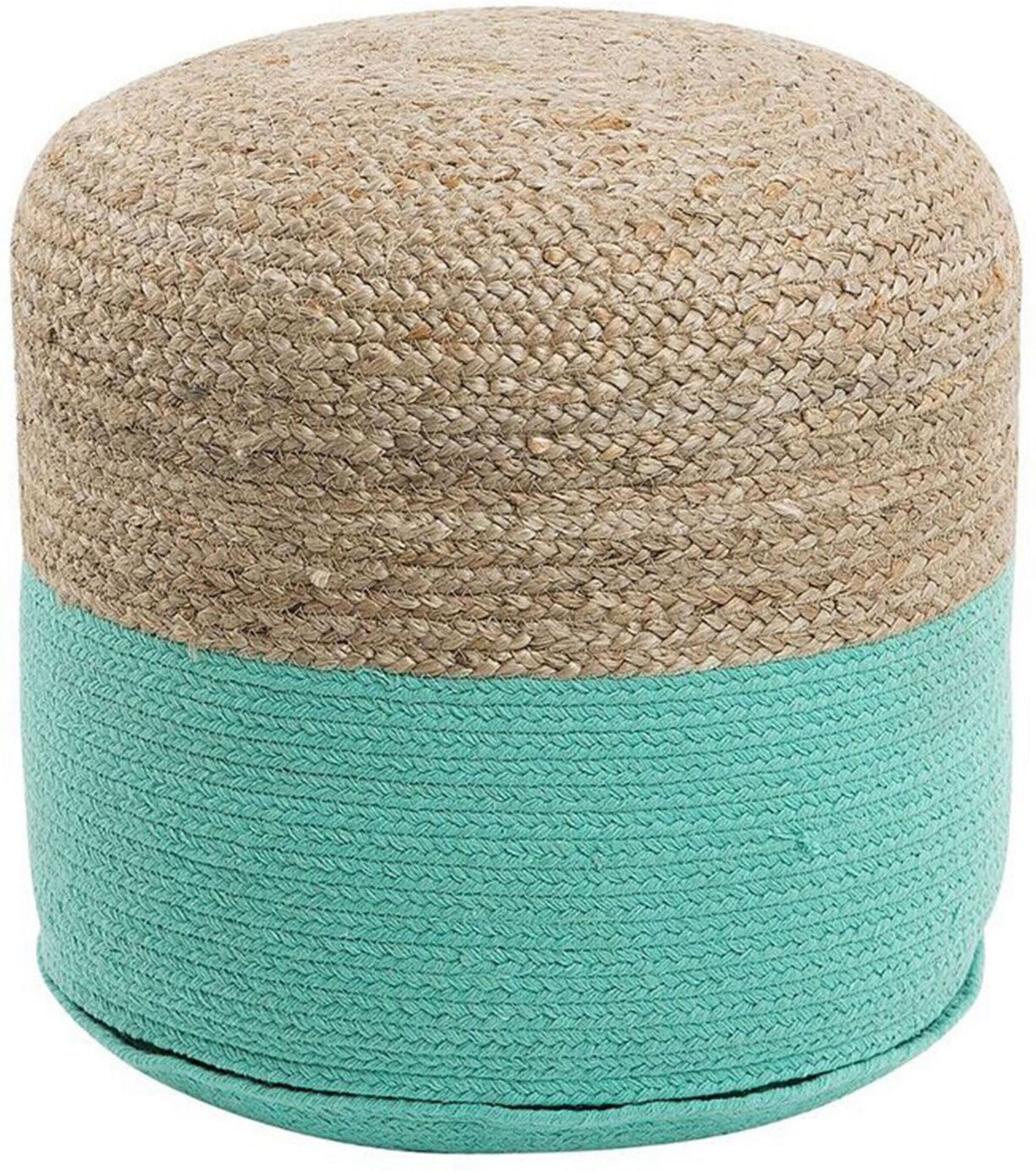 Beliani Pouf Ottoman Green Jute EPS Beads Filling Round ø 46 cm Boho Style