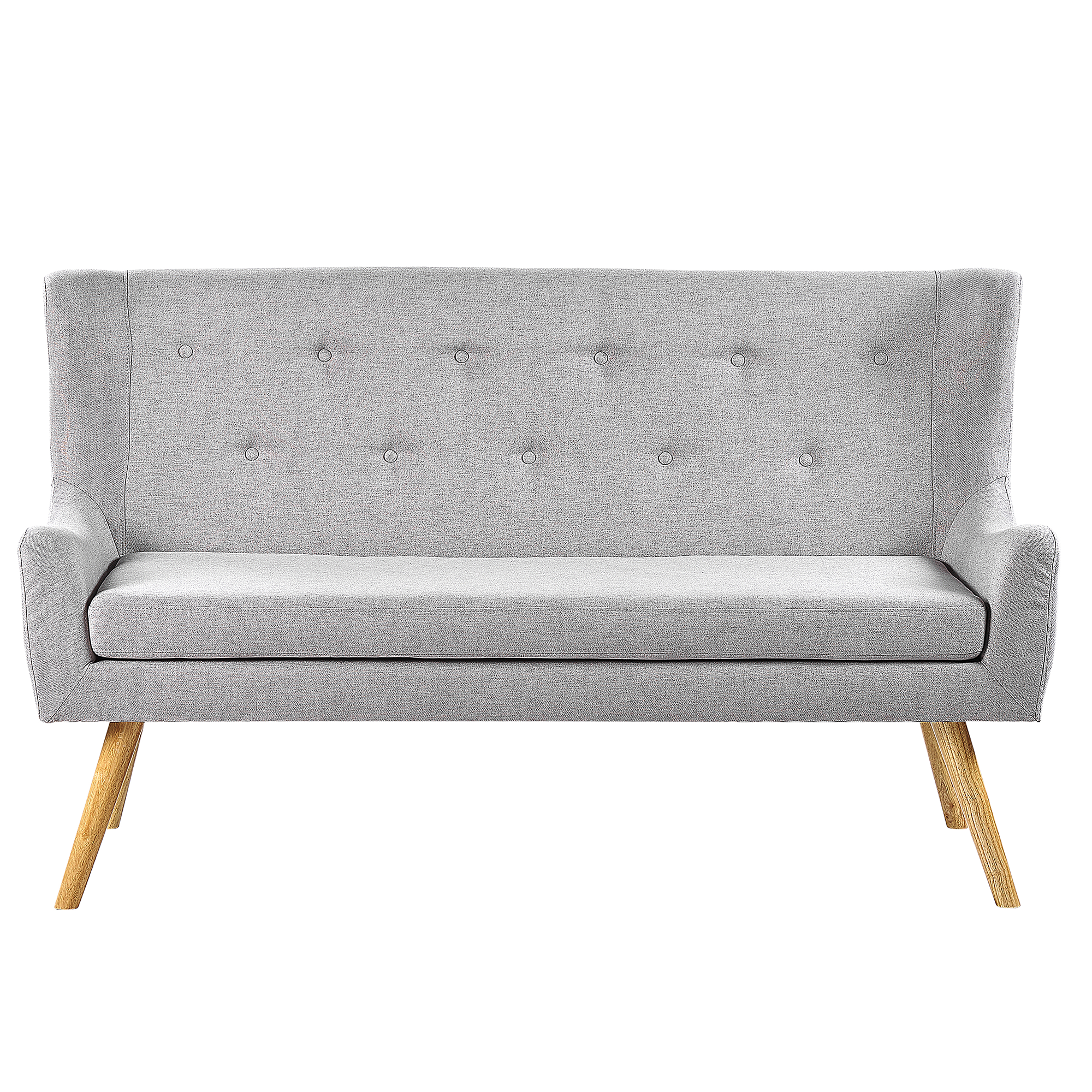 Beliani Kitchen Sofa Grey Polyester Fabric Upholstery 2-Seater Wingback Tufted Light Wood Legs