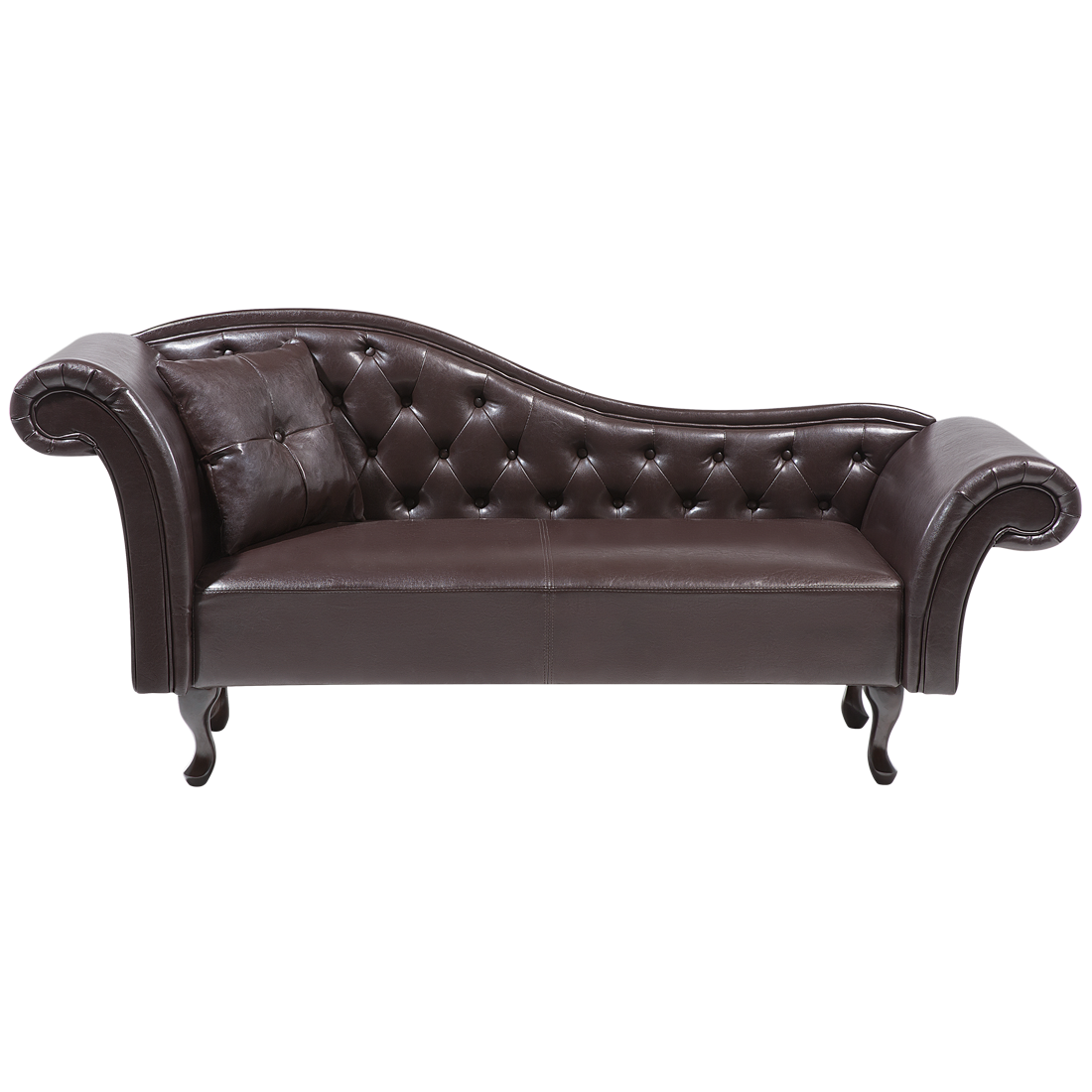 Beliani Chaise Lounge Brown Faux Leather Button Tufted Upholstery Left Hand Rolled Arms with Cushion