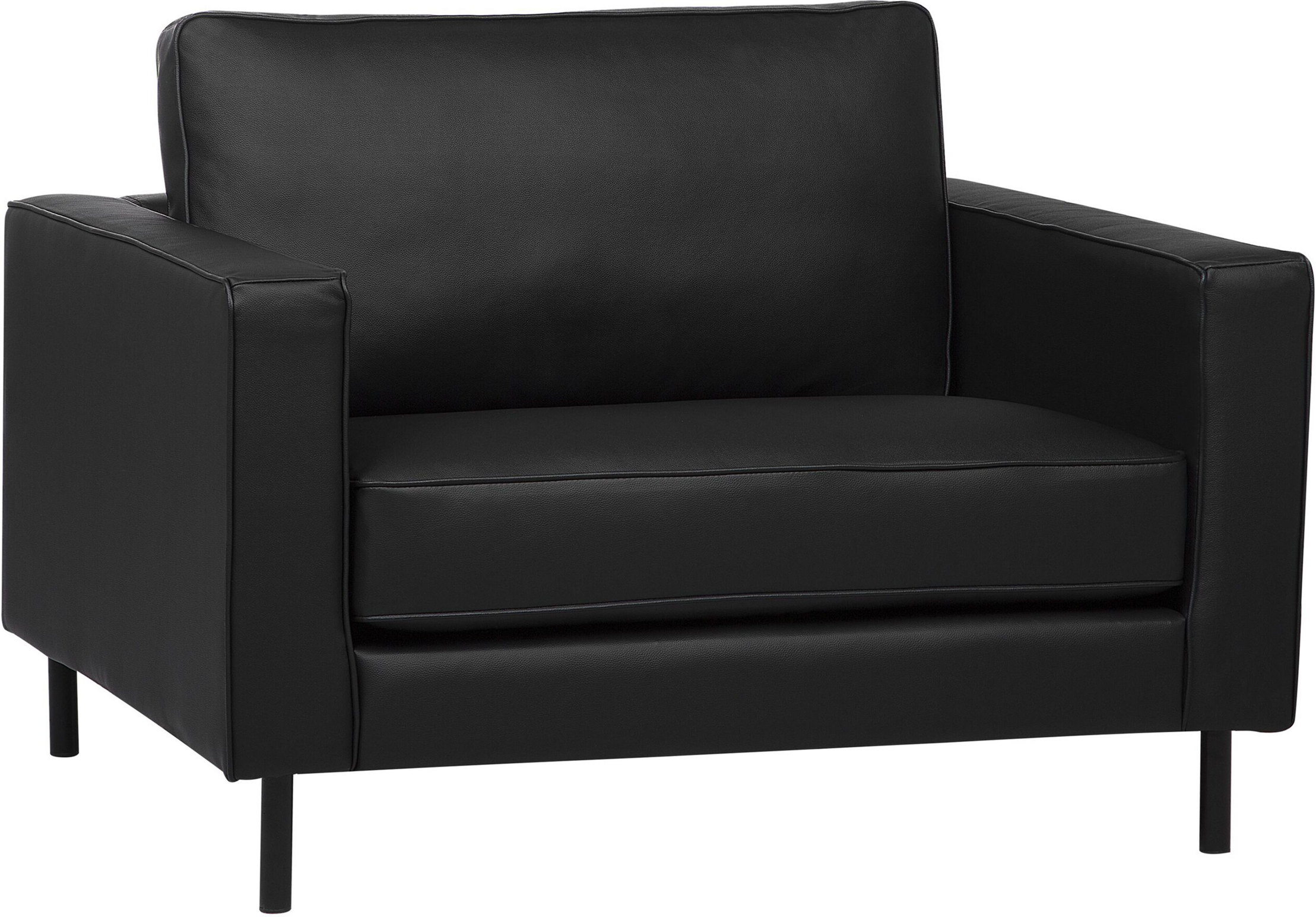 Beliani Armchair Black Faux Leather Minimalist Living Room Accent Chair Black Legs Track Arm