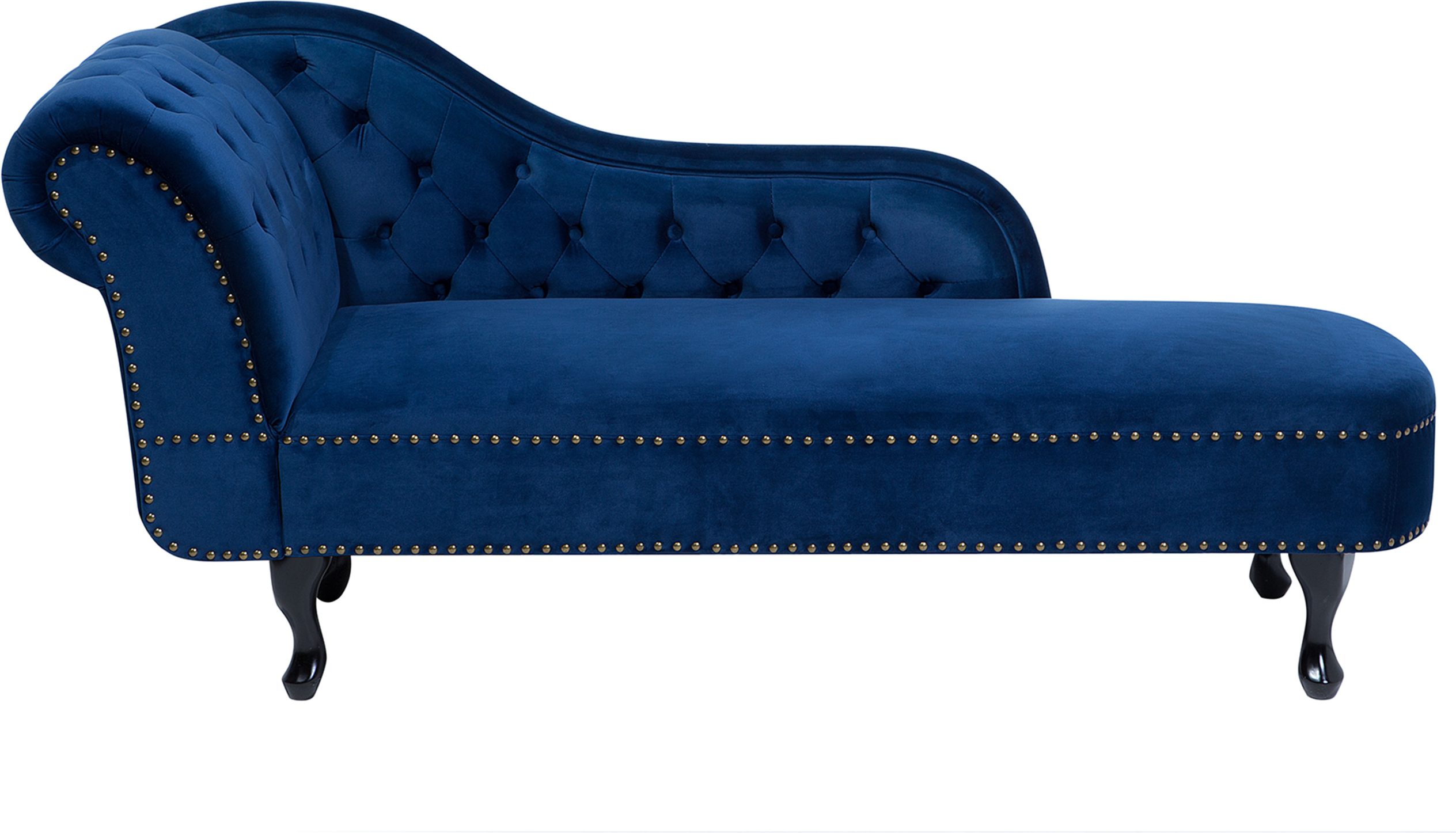 Beliani Chaise Lounge Blue Left Hand Velvet Buttoned Nailheads