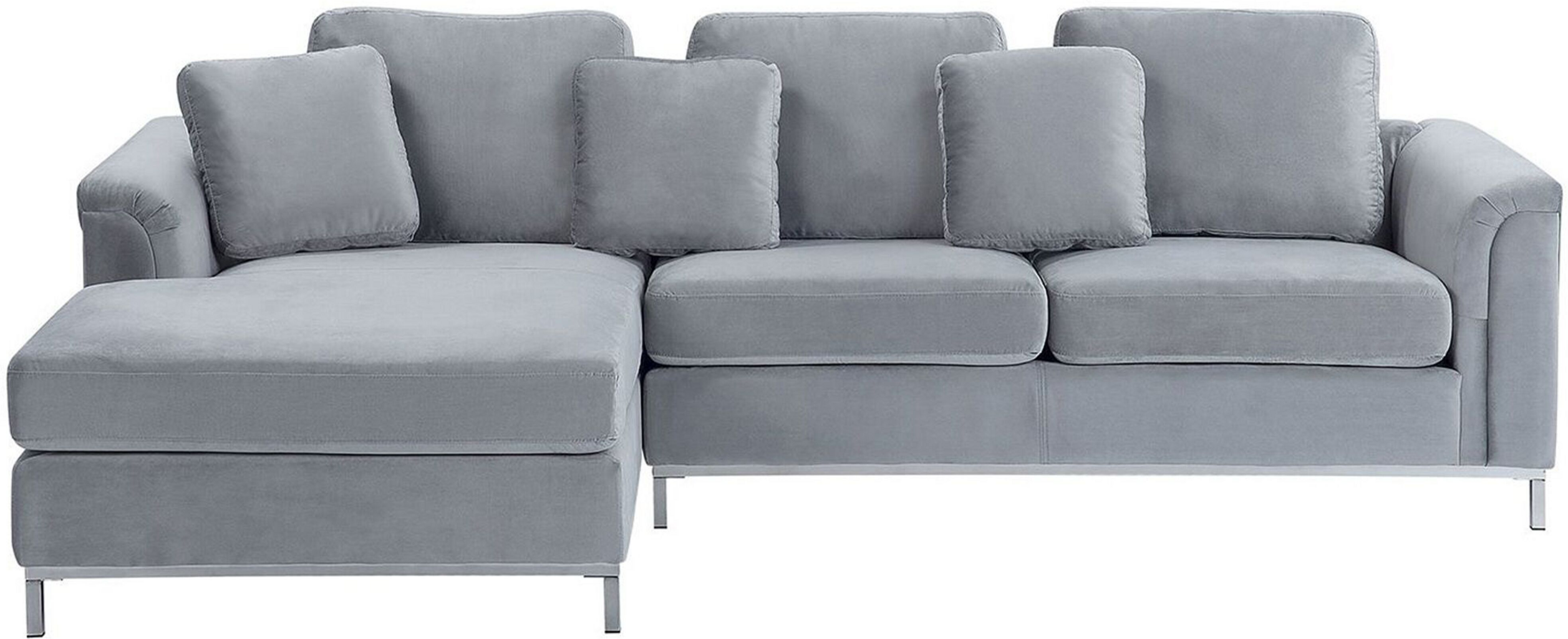 Beliani Corner Sofa Grey Velvet Upholstered L-shaped Right Hand Orientation