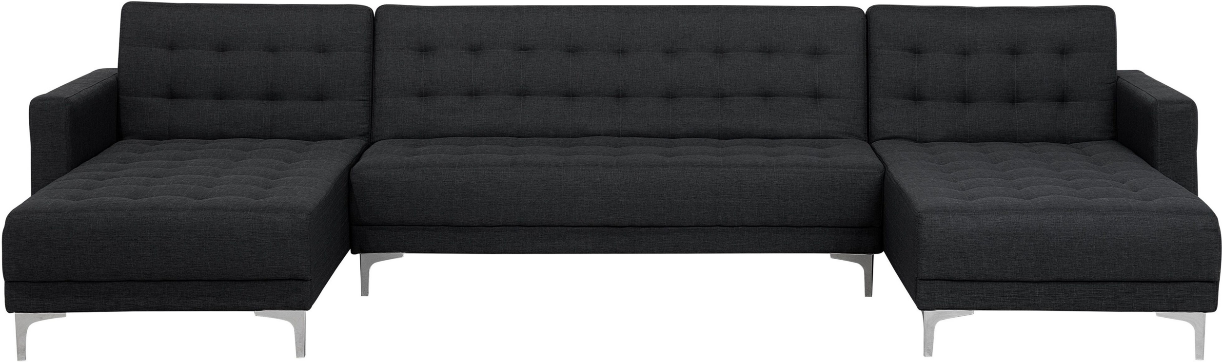 Beliani Corner Sofa Bed Graphite Grey Tufted Fabric Modern U-Shaped Modular 5 Seater with Chaise Longues