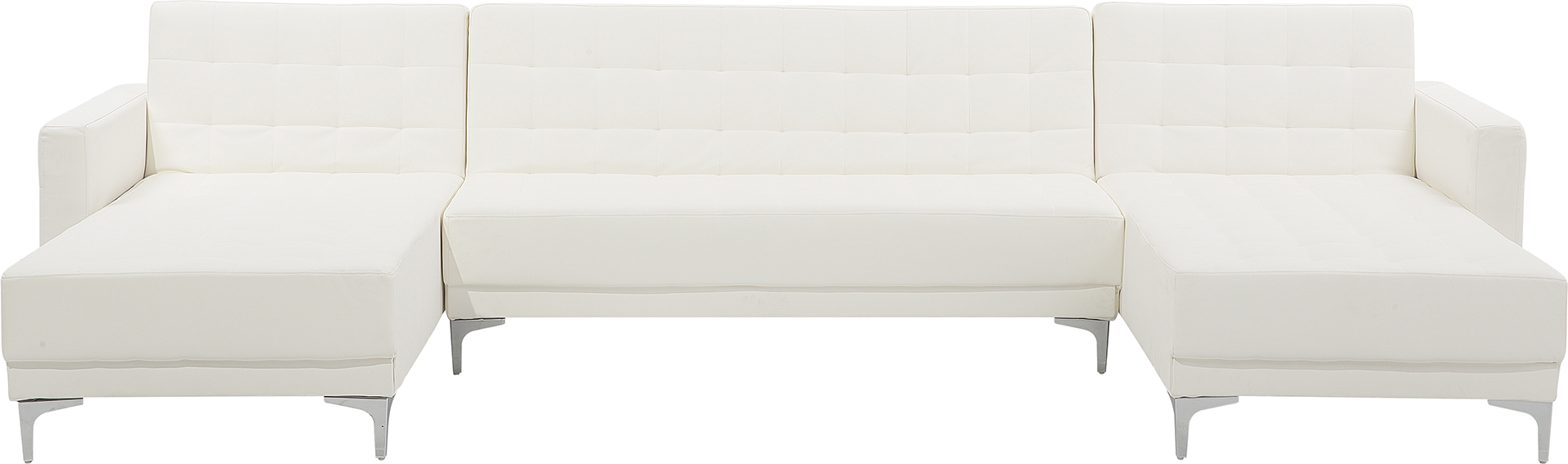 Beliani Corner Sofa Bed White Faux Leather Tufted Modern U-Shaped Modular 5 Seater with Chaise Longues