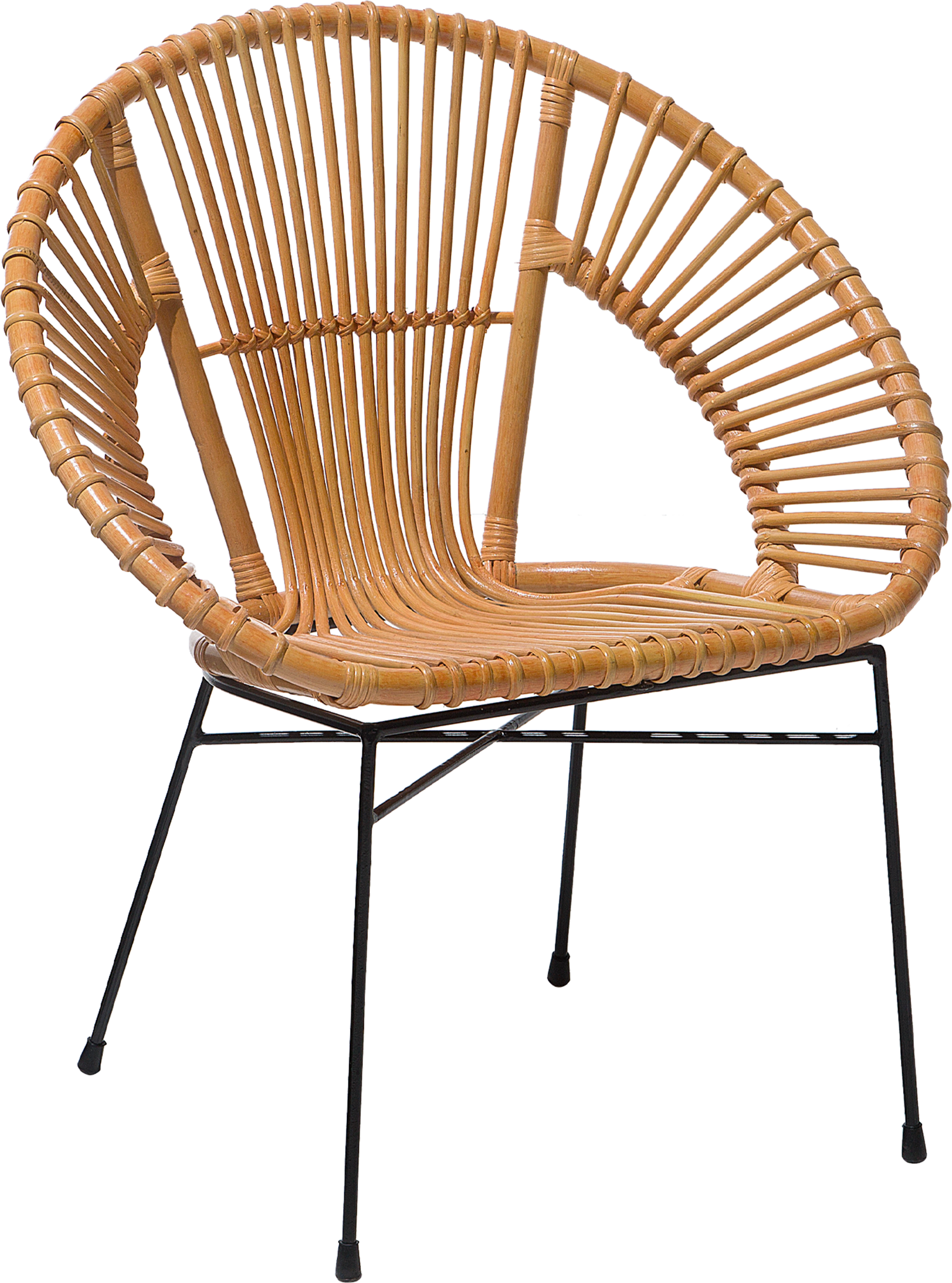 Beliani Rattan Armchair Sand Beige Wicker Black Metal Legs Papasan Living Dining Room