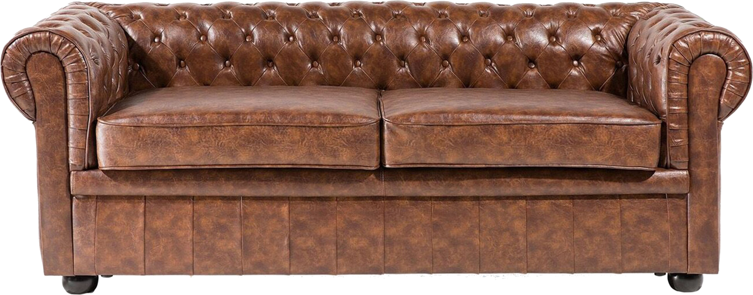 Beliani Chesterfield Sofa Brown Faux Leather Black Legs 3 Seater