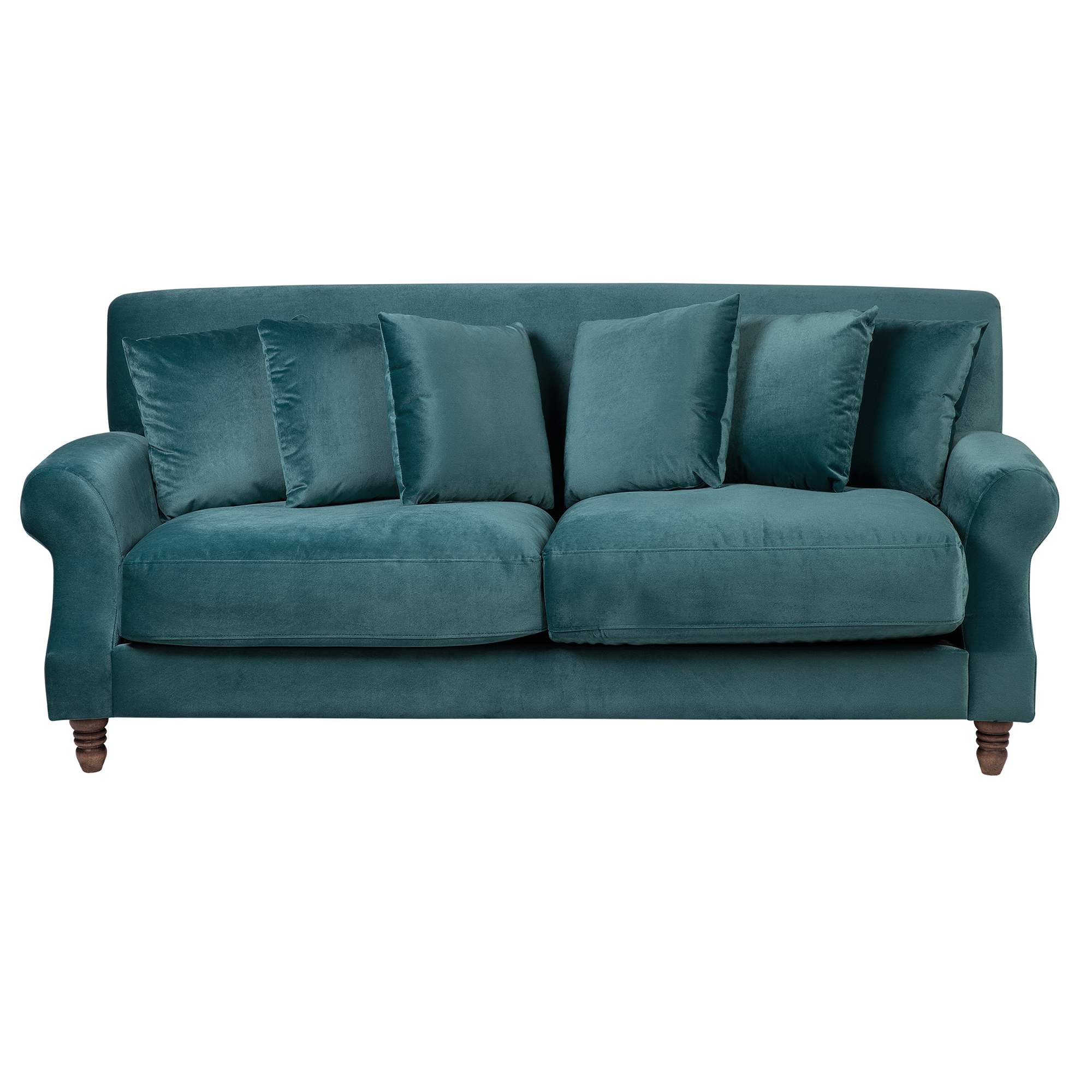 Beliani Sofa with 6 Pillows Blue Velvet Upholsery Light Wood Legs 3 Seater