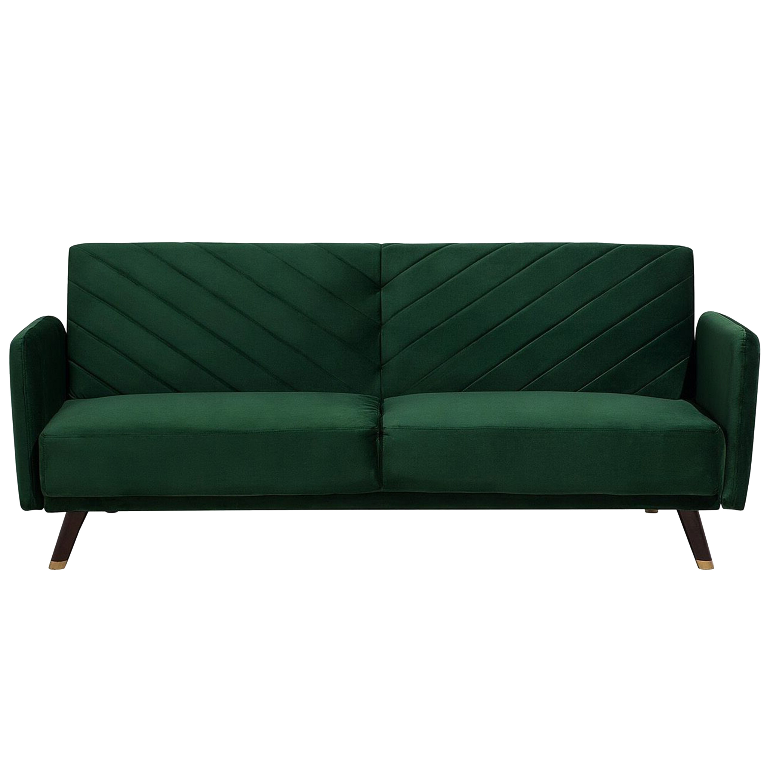 Beliani Sofa Bed Emerald Green Velvet Fabric Modern Living Room 3 Seater Wooden Legs Track Arm