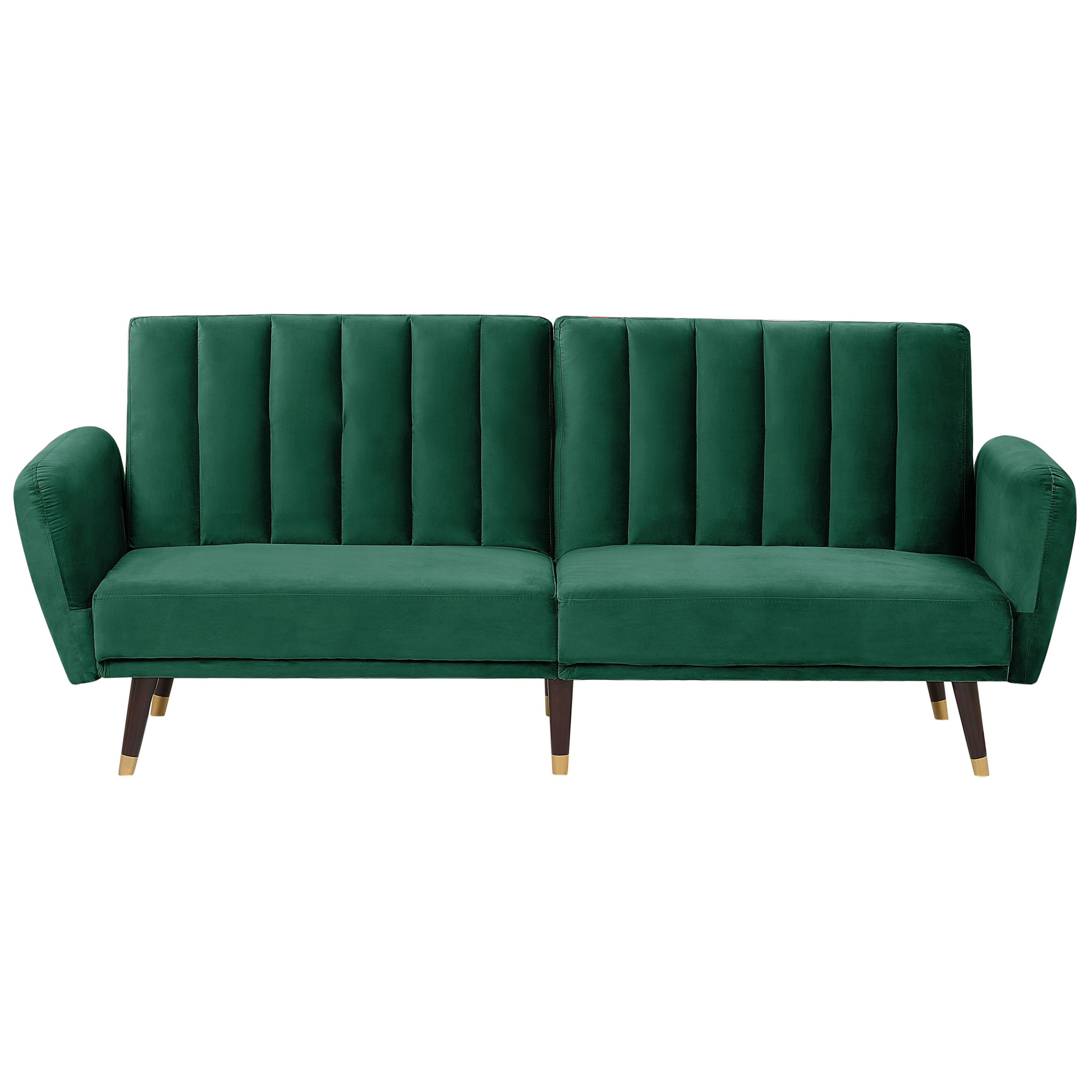 Beliani Sofa Bed Green Sleeper Convertible Velvet Upholstery Elegant Glam Modern Living Room Bedroom