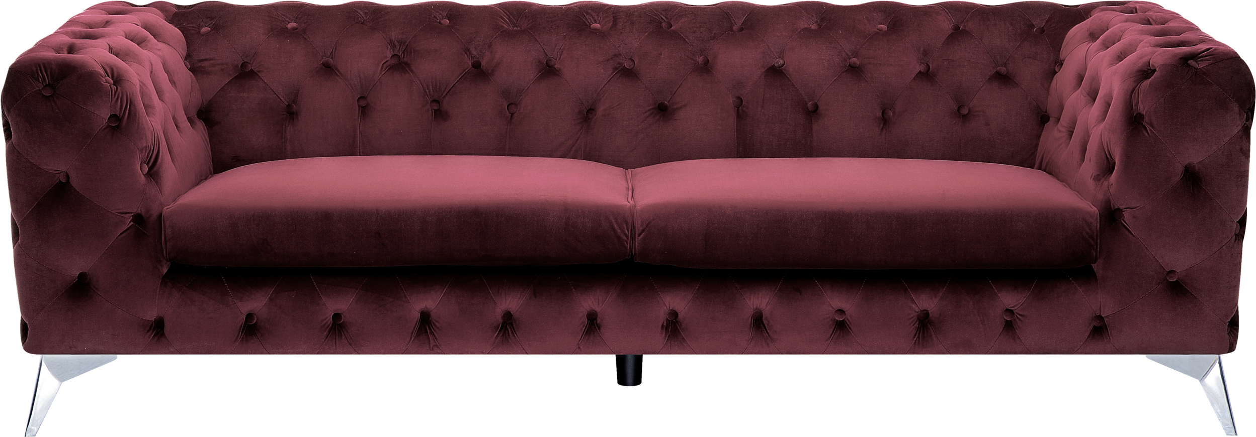 Beliani 3 Seater Sofa Dark Red Velvet Chesterfield Style Low Back