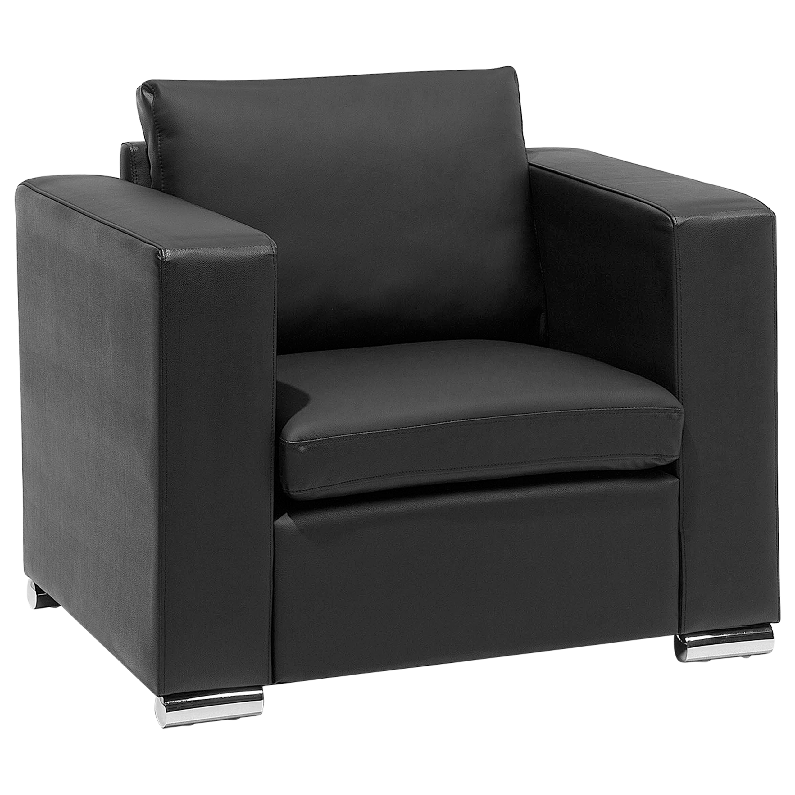 Beliani Armchair Club Chair Black Genuine Leather Upholstery Chromed Legs Retro Design
