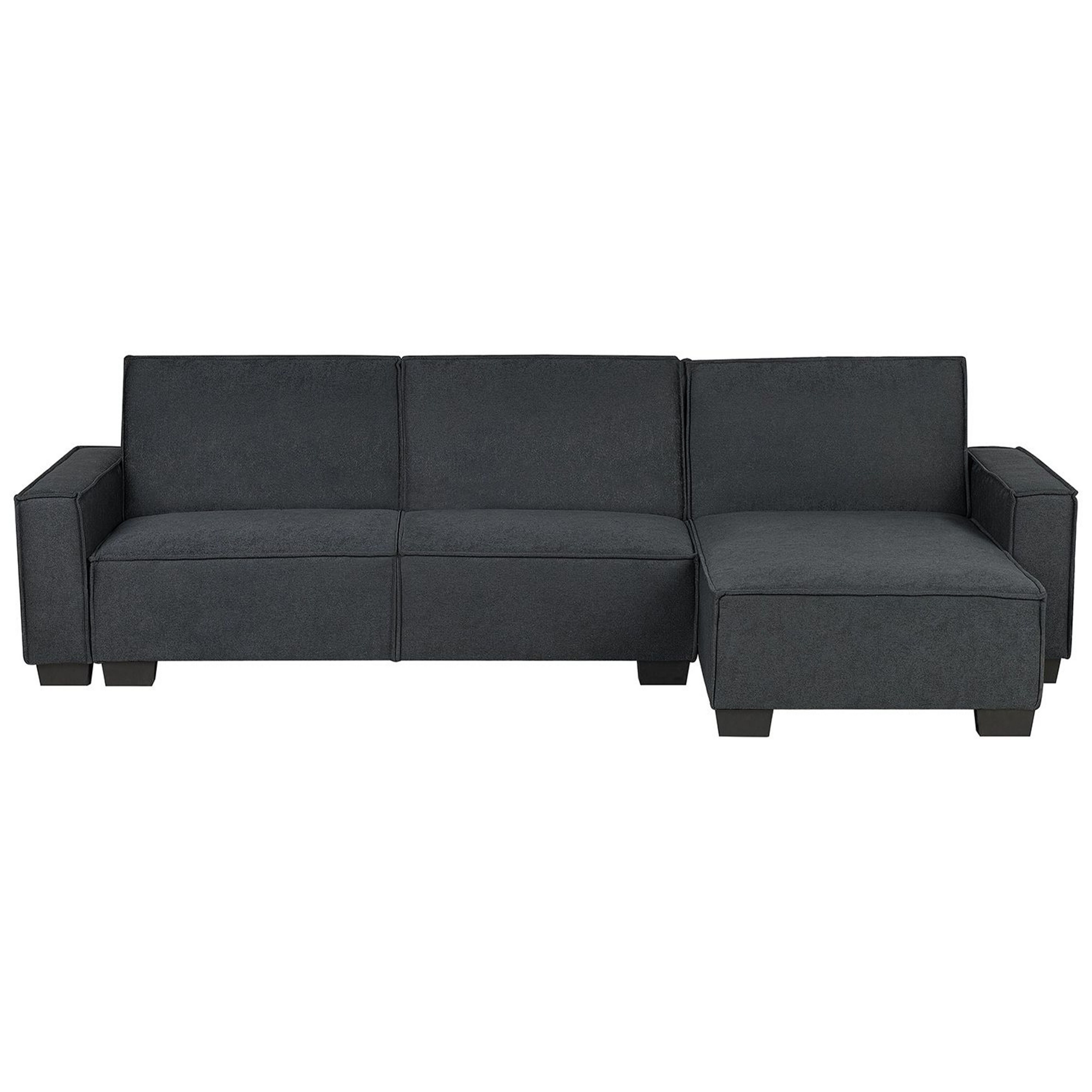 Beliani Corner Sofa Bed Graphite Grey Fabric Upholstered 3 Seater Left Hand L-Shaped Bed