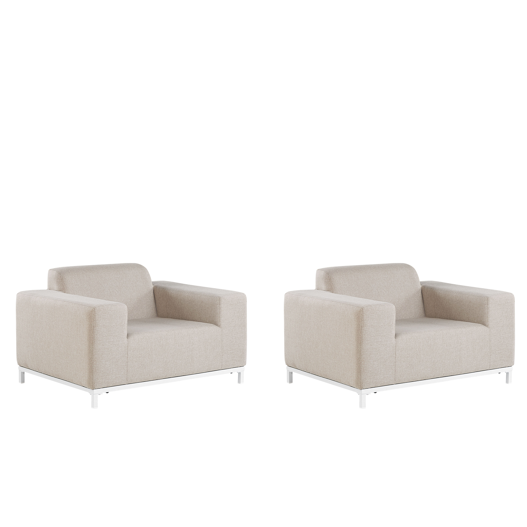 Beliani Set of 2 Garden Armchairs Beige Fabric White Aluminium Legs Upholstery Indoor Outdoor Furniture Weather Resistant Outdoor