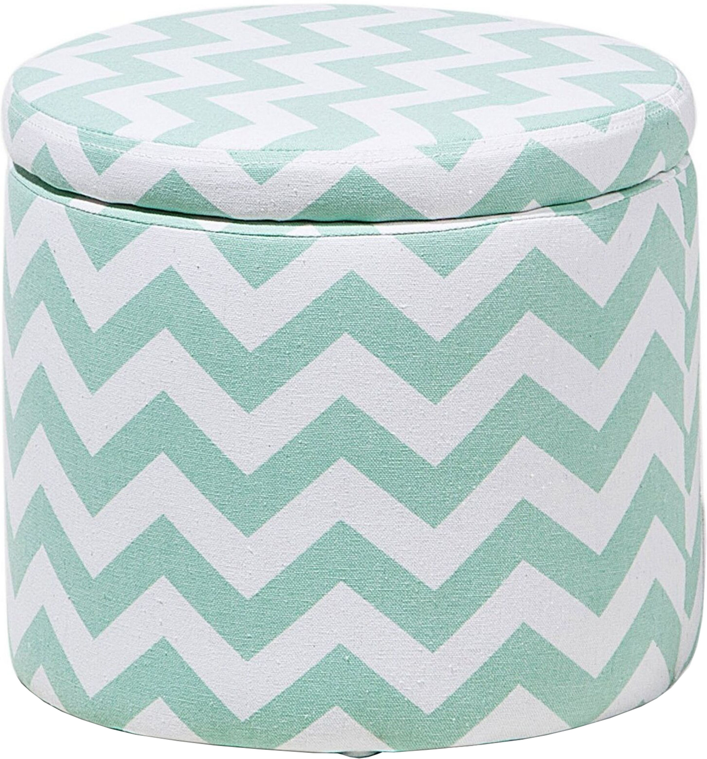 Beliani Footstool Green and White Round Storage Stool Chevron Pattern