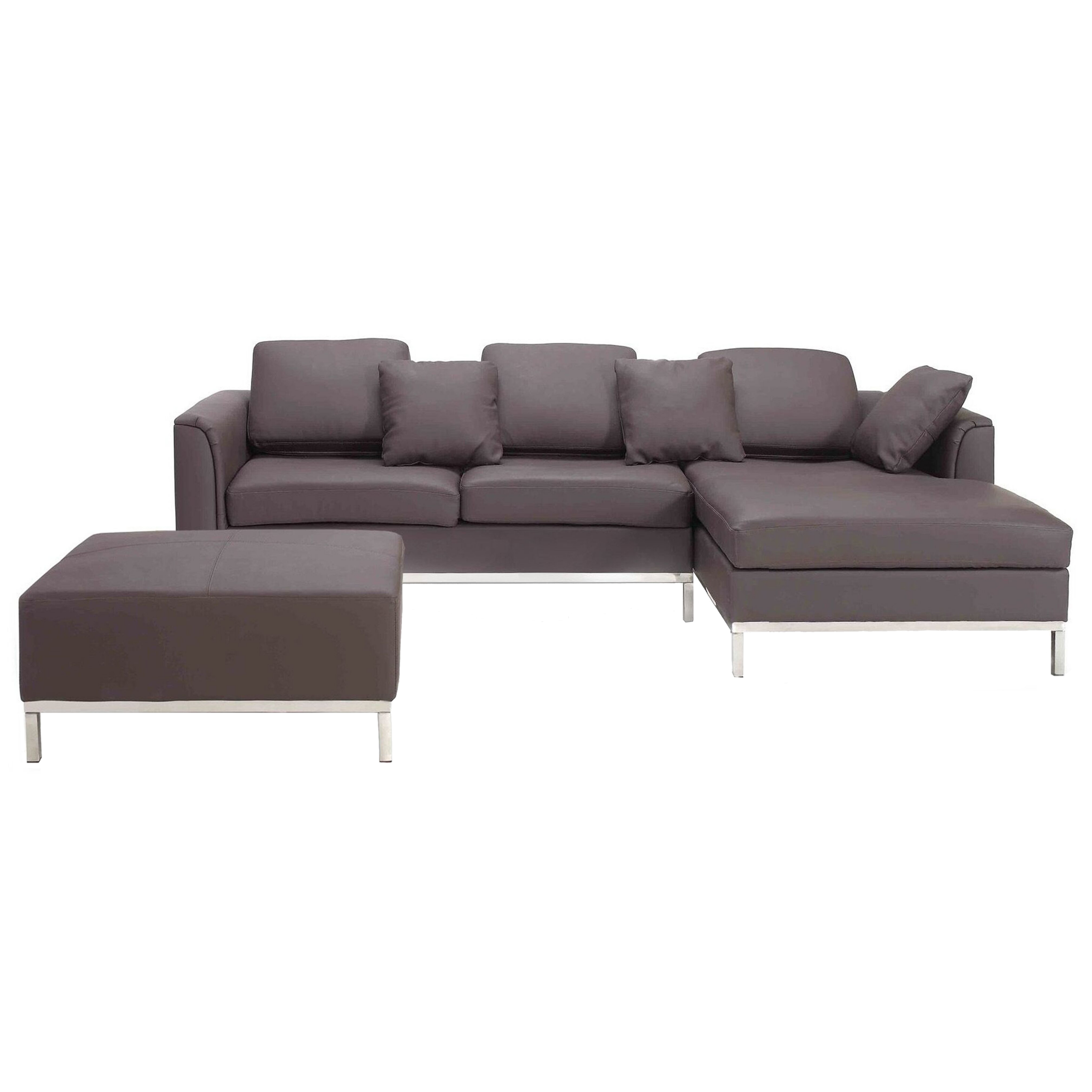 Beliani Corner Sofa Brown Leather Upholstered with Ottoman L-shaped Left Hand Orientation