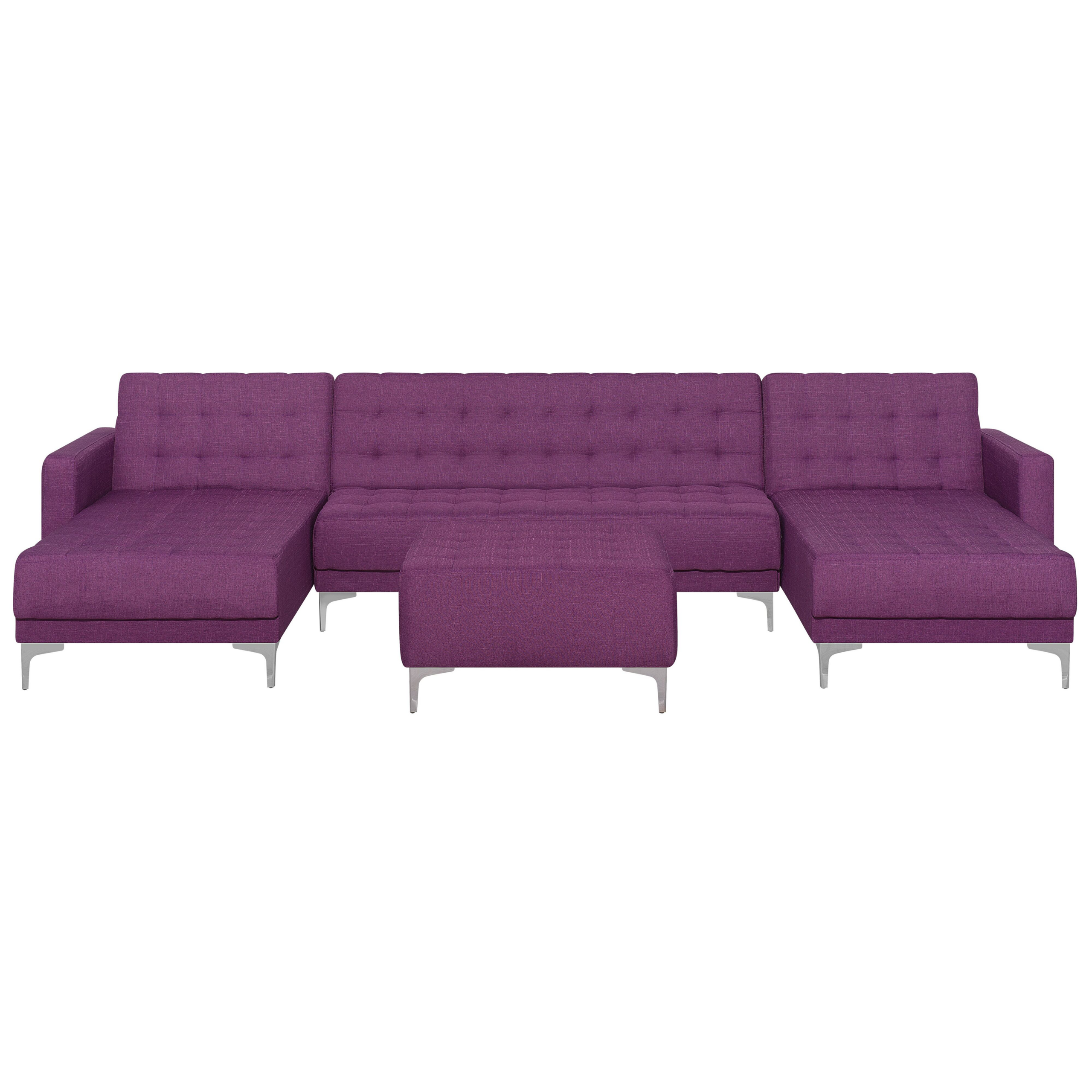 Beliani Corner Sofa Purple Tufted Fabric Modern U-Shaped Modular 5 Seater with Ottoman Chaise Longues