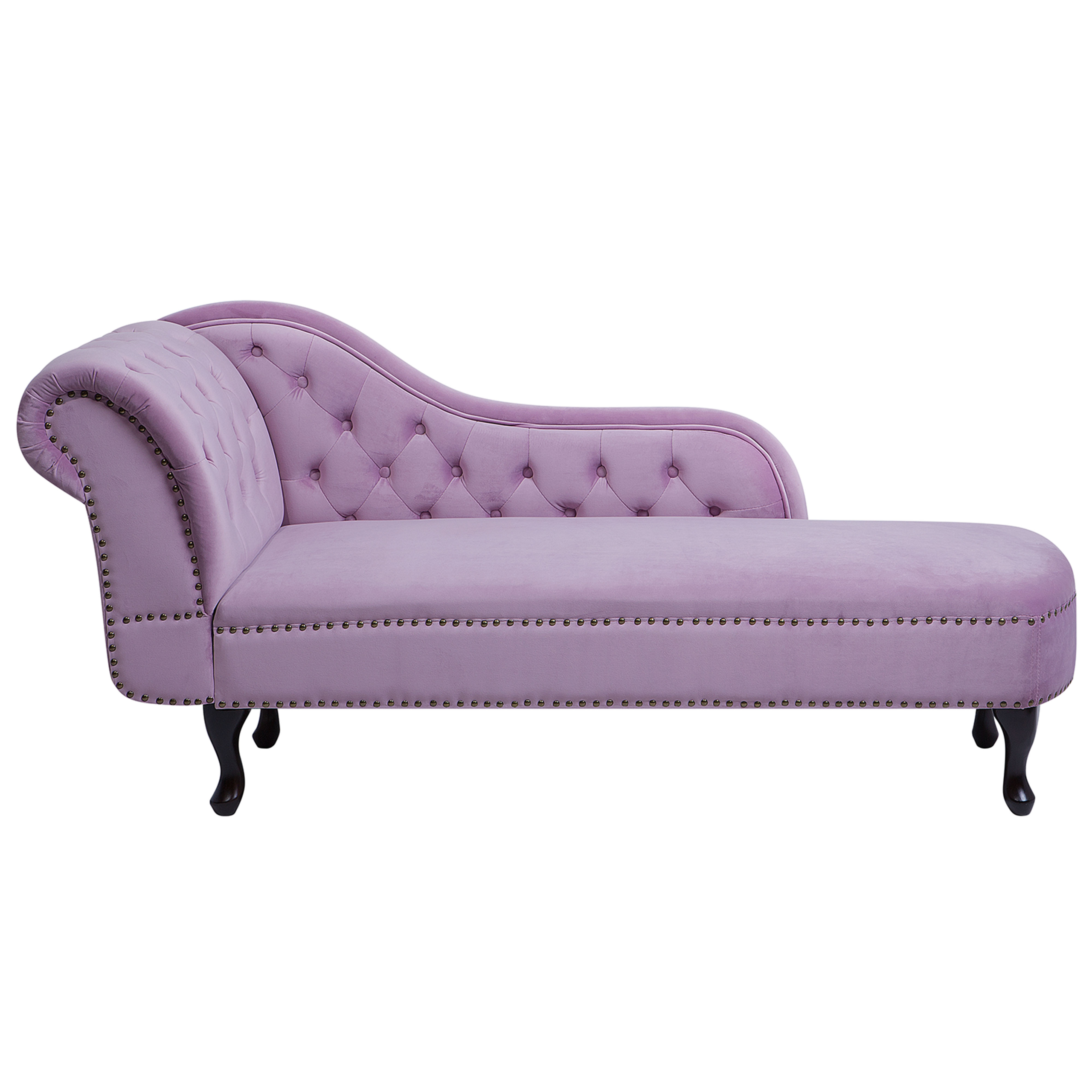 Beliani Chaise Lounge Pink Left Hand Velvet Buttoned Nailheads
