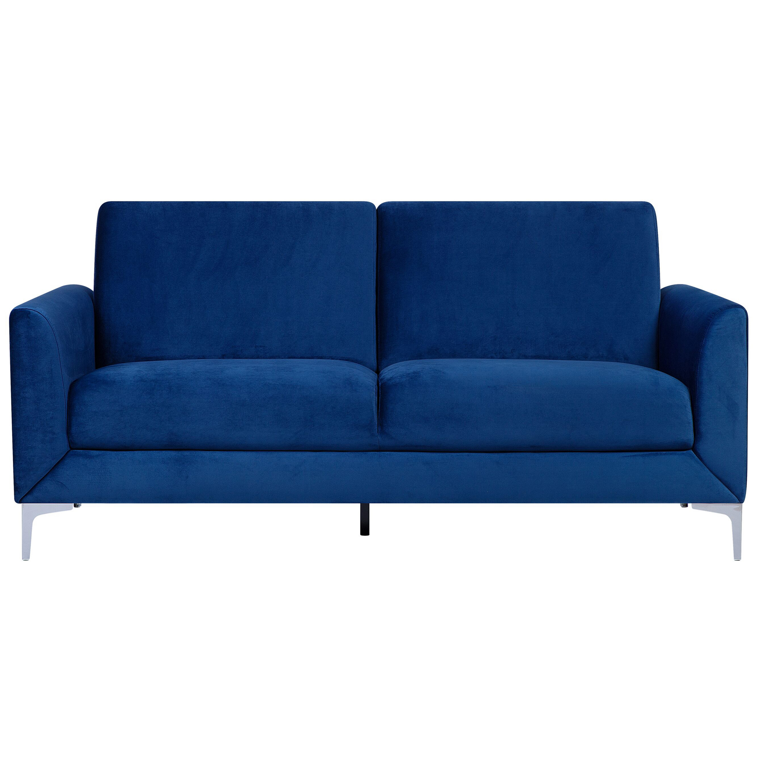 Beliani Sofa Blue Fabric Upholstery Silver Legs 3 Seater Glam