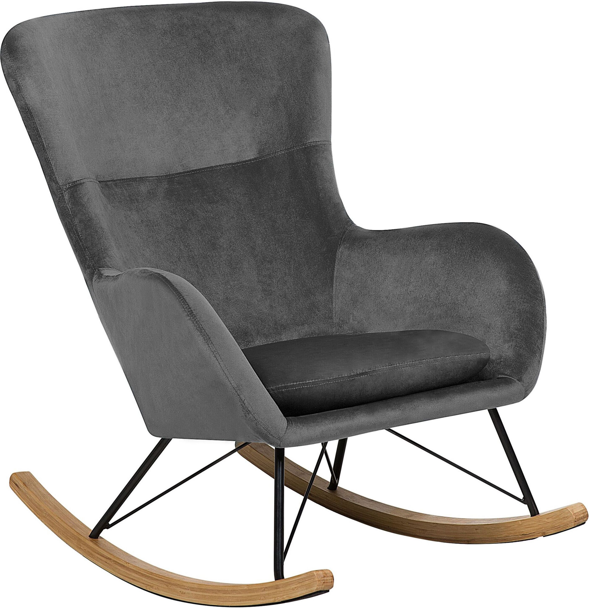 Beliani Rocking Chair Dark Grey Velvet Metal Legs Wooden Skates Modern