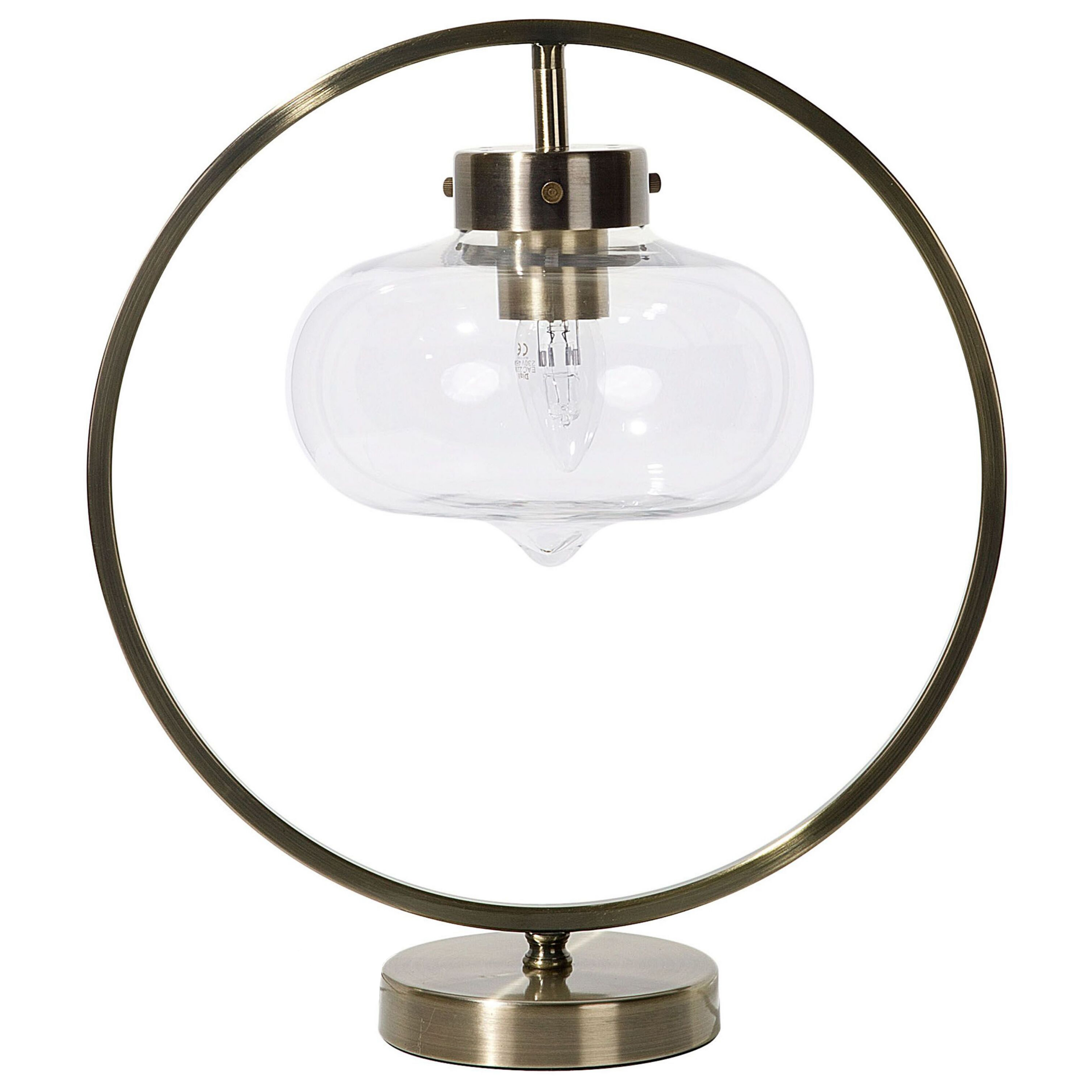Beliani Table Lamp Bedside Light Gold Metal Round Open Geometric Shade Naked Bulb