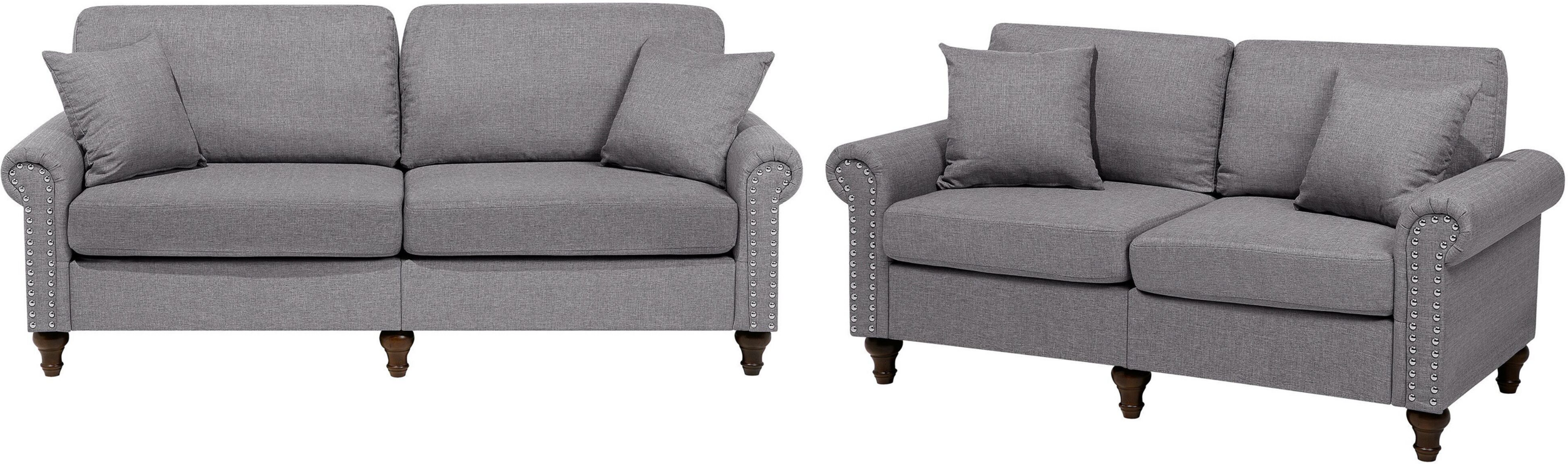 Beliani 2 + 3 Seater Scrolled Arms Sofa Set Light Grey Throw Pillows