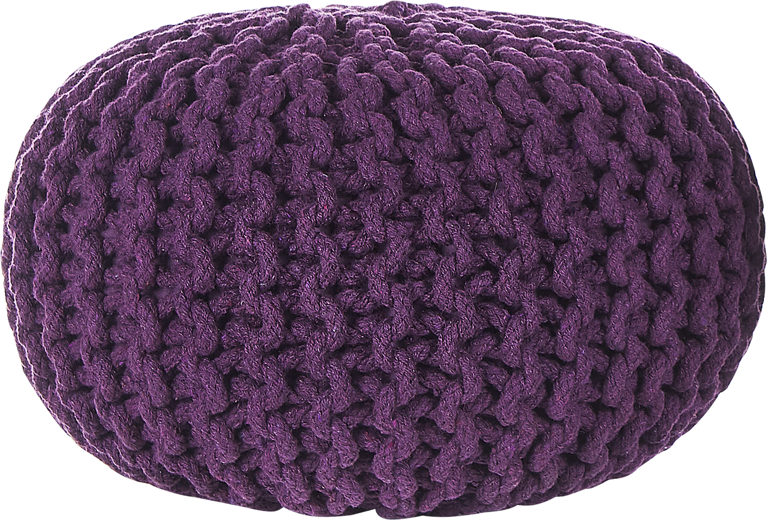 Beliani Pouf Ottoman Purple Knitted Cotton EPS Beads Filling Round Small Footstool 40 x 25 cm