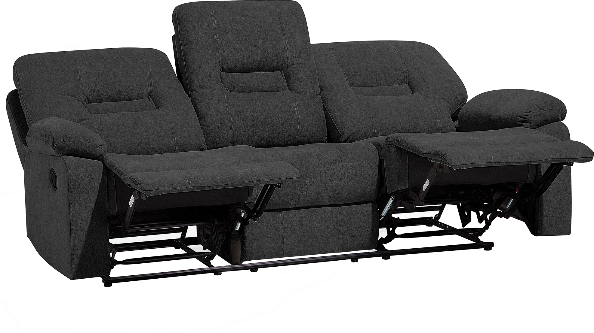 Beliani Recliner Sofa Dark Grey 3 Seater Manually Adjustable Back and Footrest