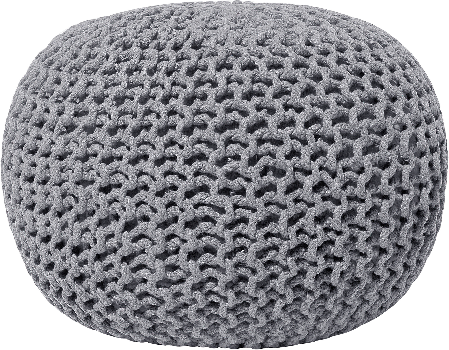 Beliani Pouf Ottoman Dark Grey Knitted Cotton EPS Beads Filling Round Small Footstool 50 x 35 cm