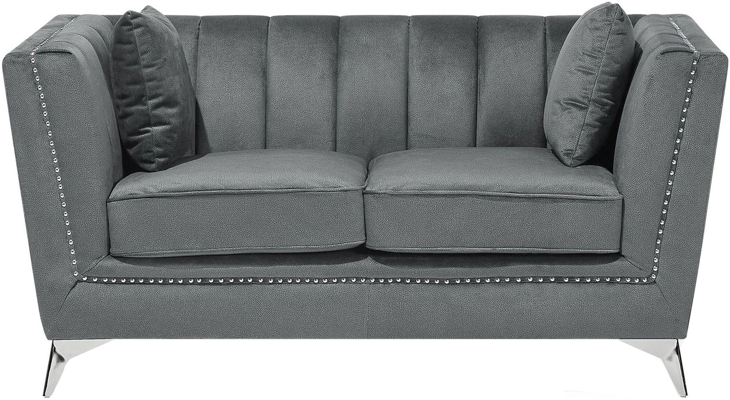 Beliani 2 Seater Sofa Grey Nail Head Trim Panel Tufting