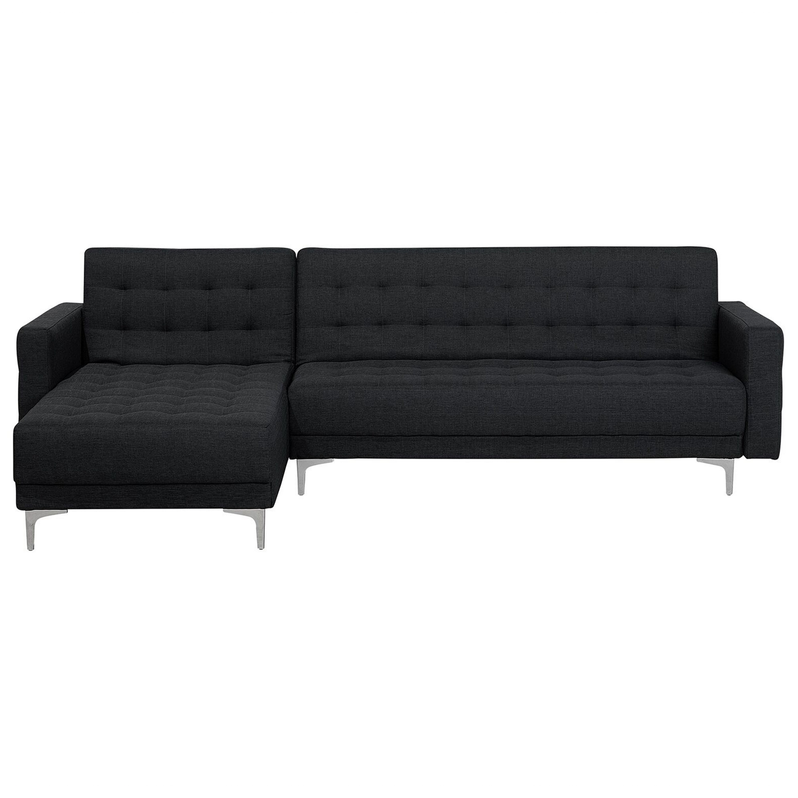 Beliani Corner Sofa Bed Graphite Grey Tufted Fabric Modern L-Shaped Modular 4 Seater Right Hand Chaise Longue