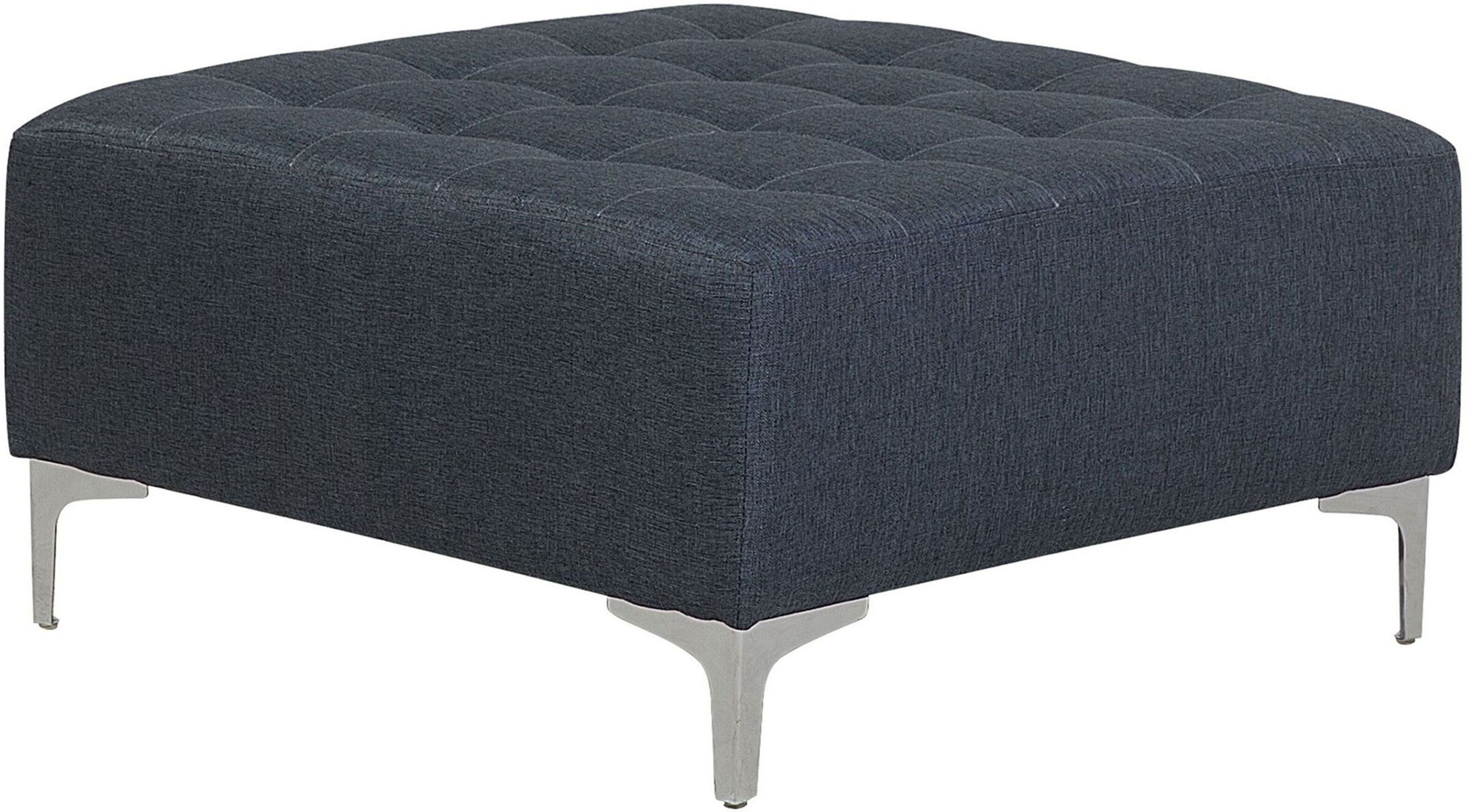 Beliani Ottoman Dark Grey Tufted Fabric Modern Living Rom Square Footstool Silver Legs