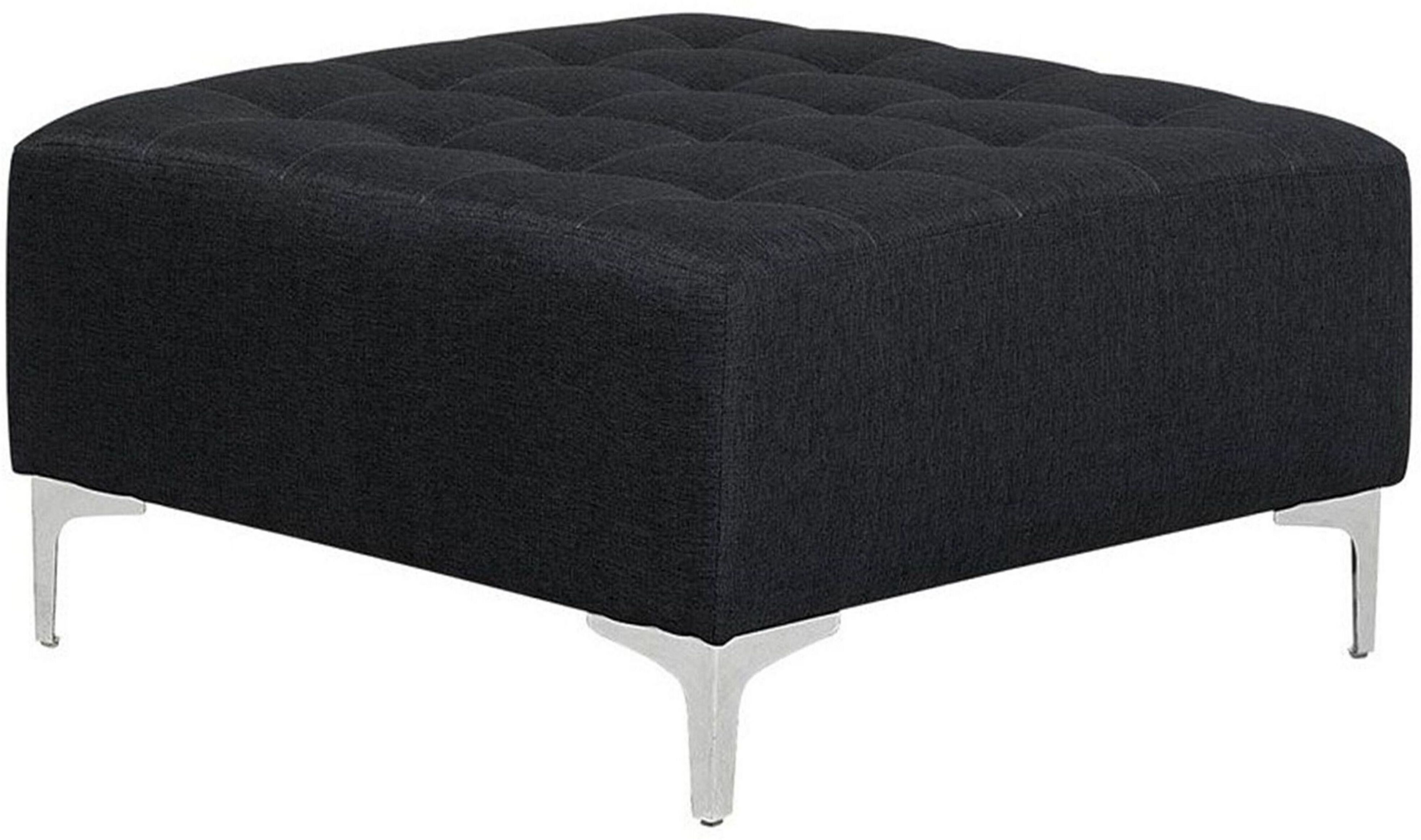 Beliani Ottoman Graphite Grey Tufted Fabric Modern Living Room Square Footstool Silver Legs