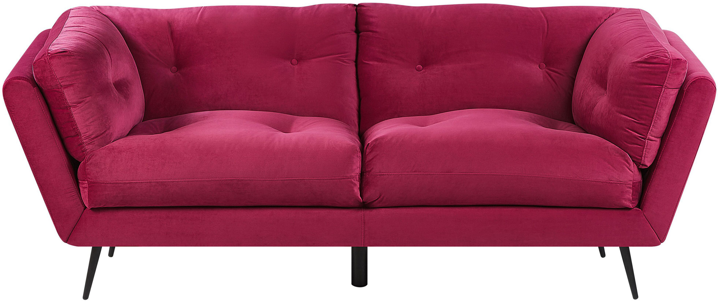 Beliani Sofa Burgundy Velvet Metal Legs 210 x 90 cm with Cushions Retro