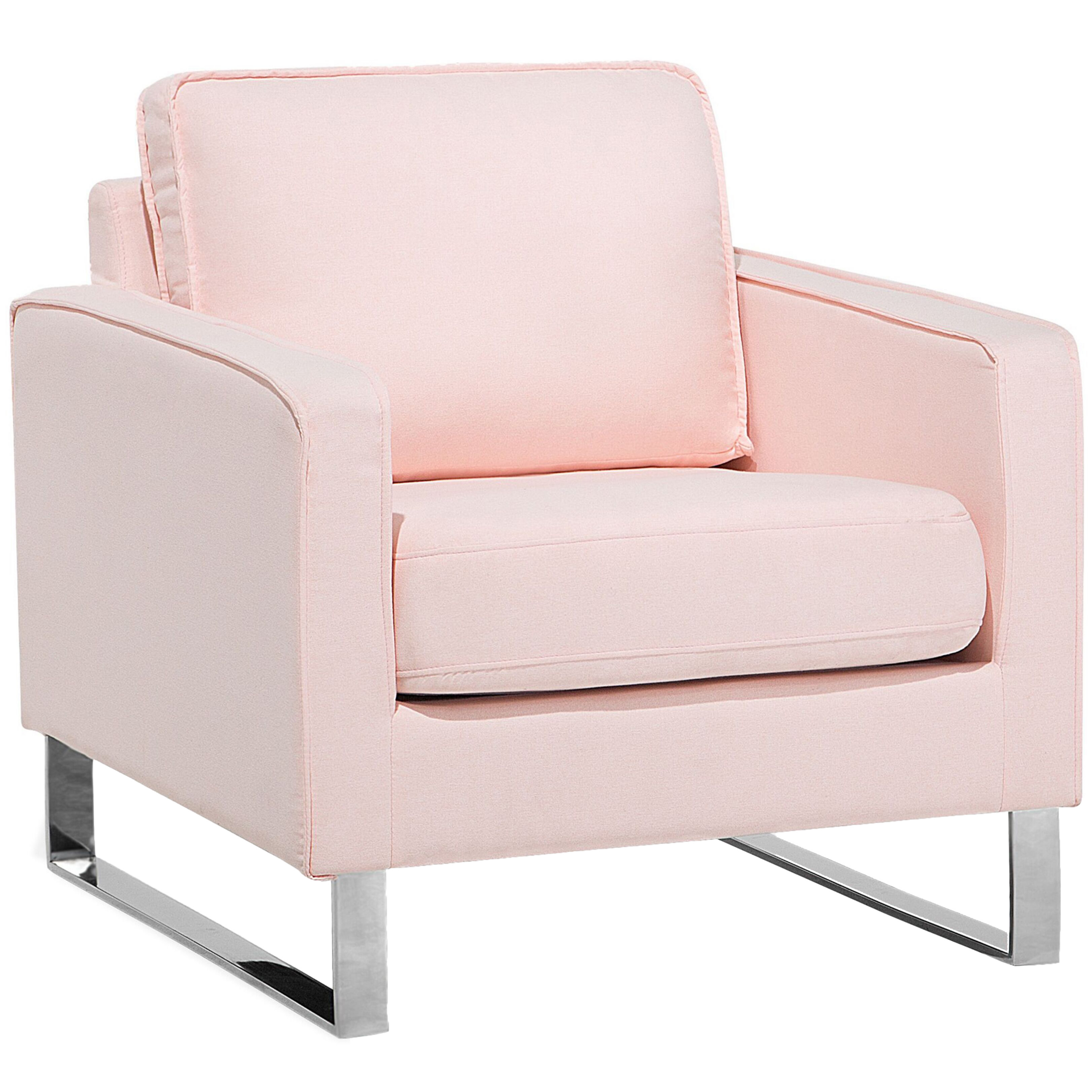 Beliani Armchair Pink Fabric Sled Silver Legs Modern Living Room